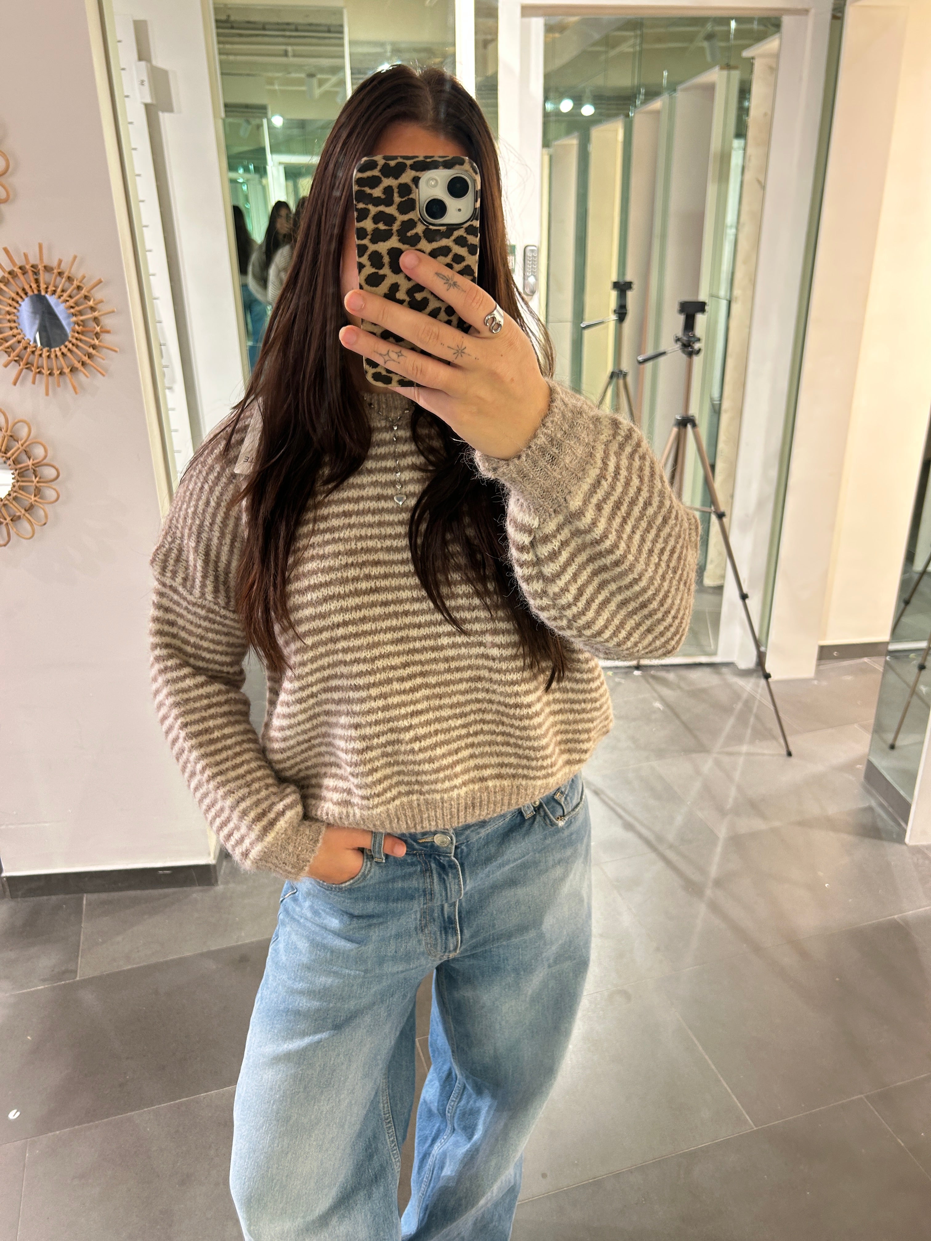 Striped Sweater Taupe