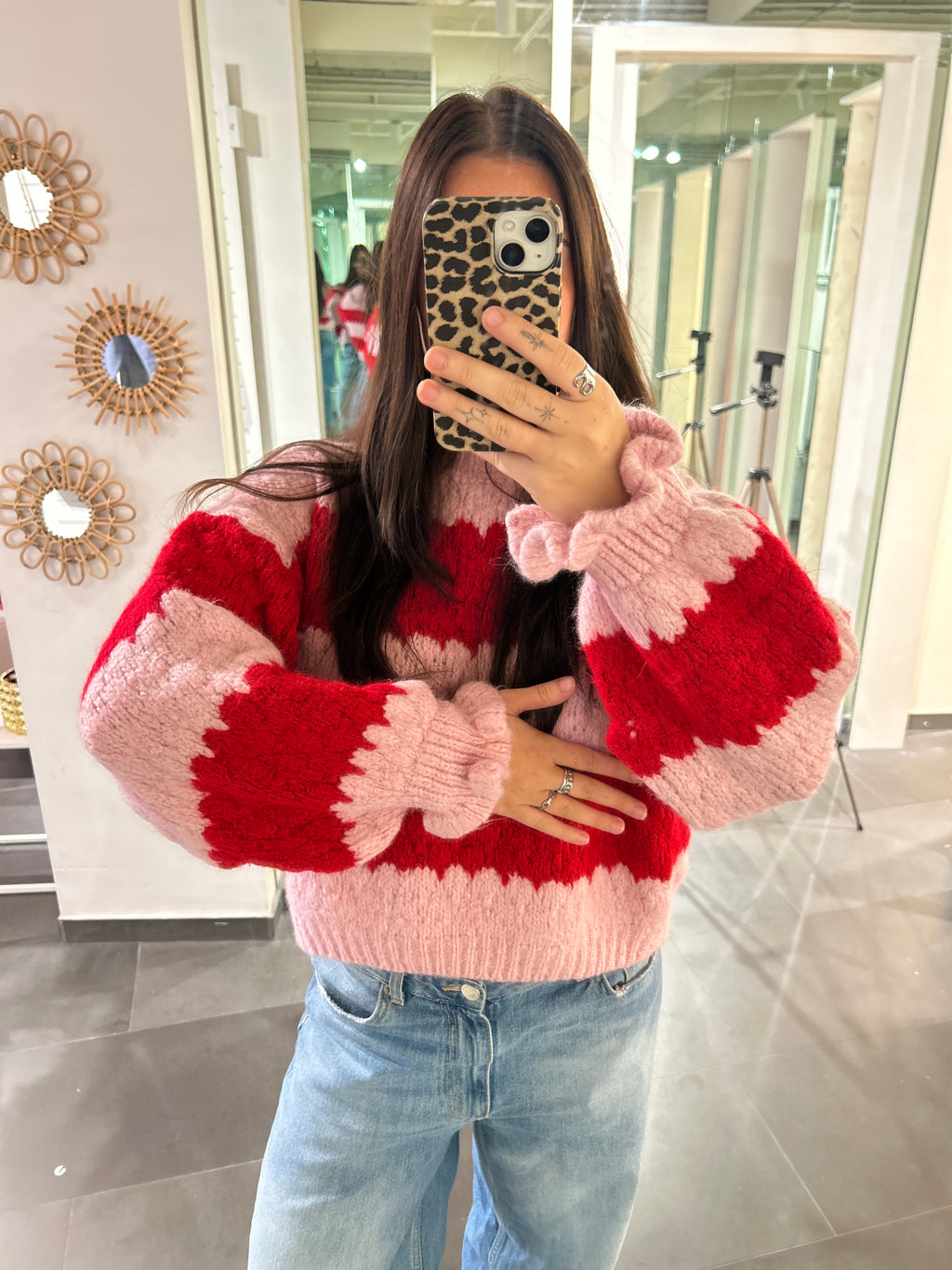 Noor Striped Sweater Pink/Red