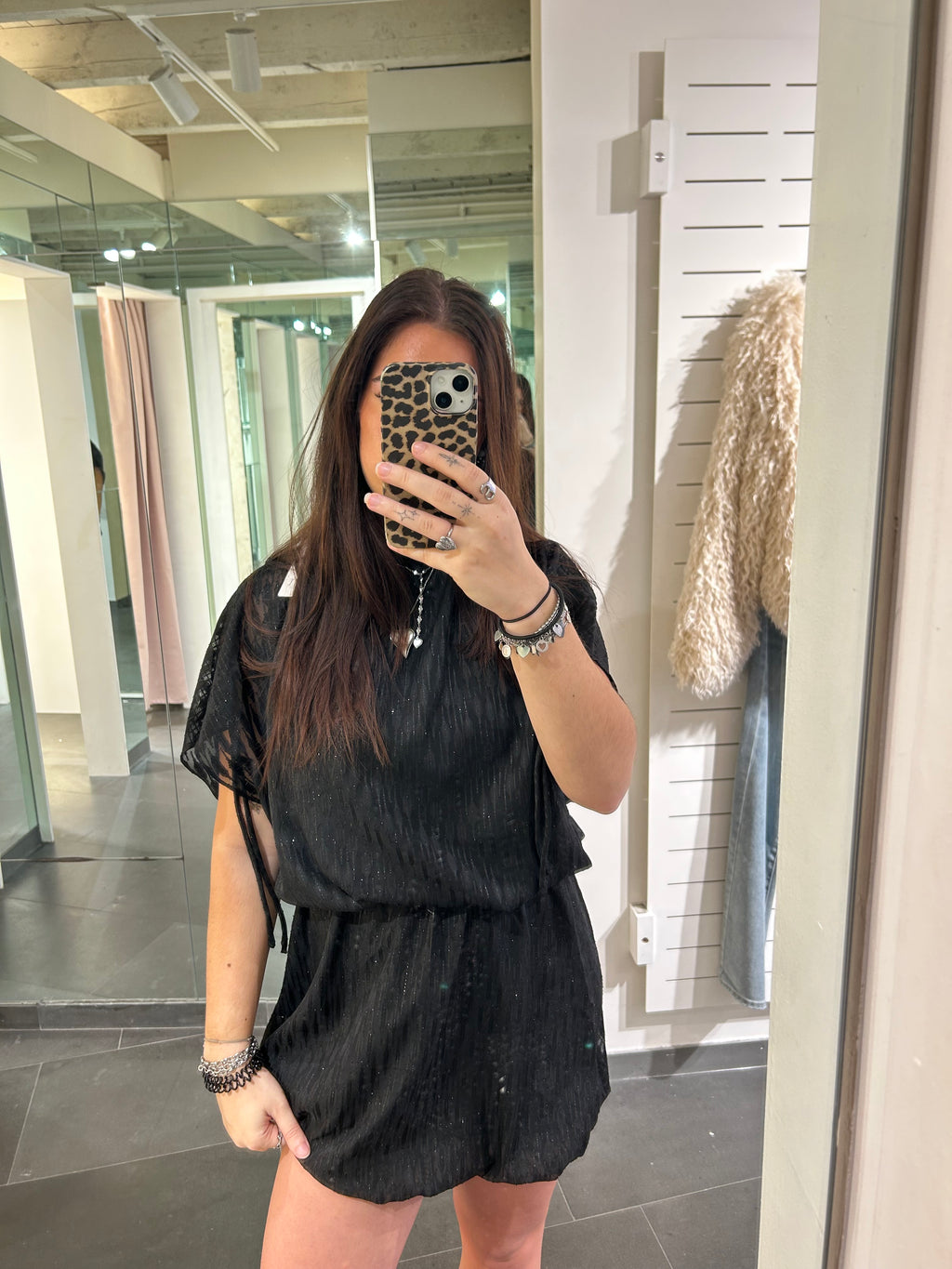 Olivia Glitter Balloon Dress Black