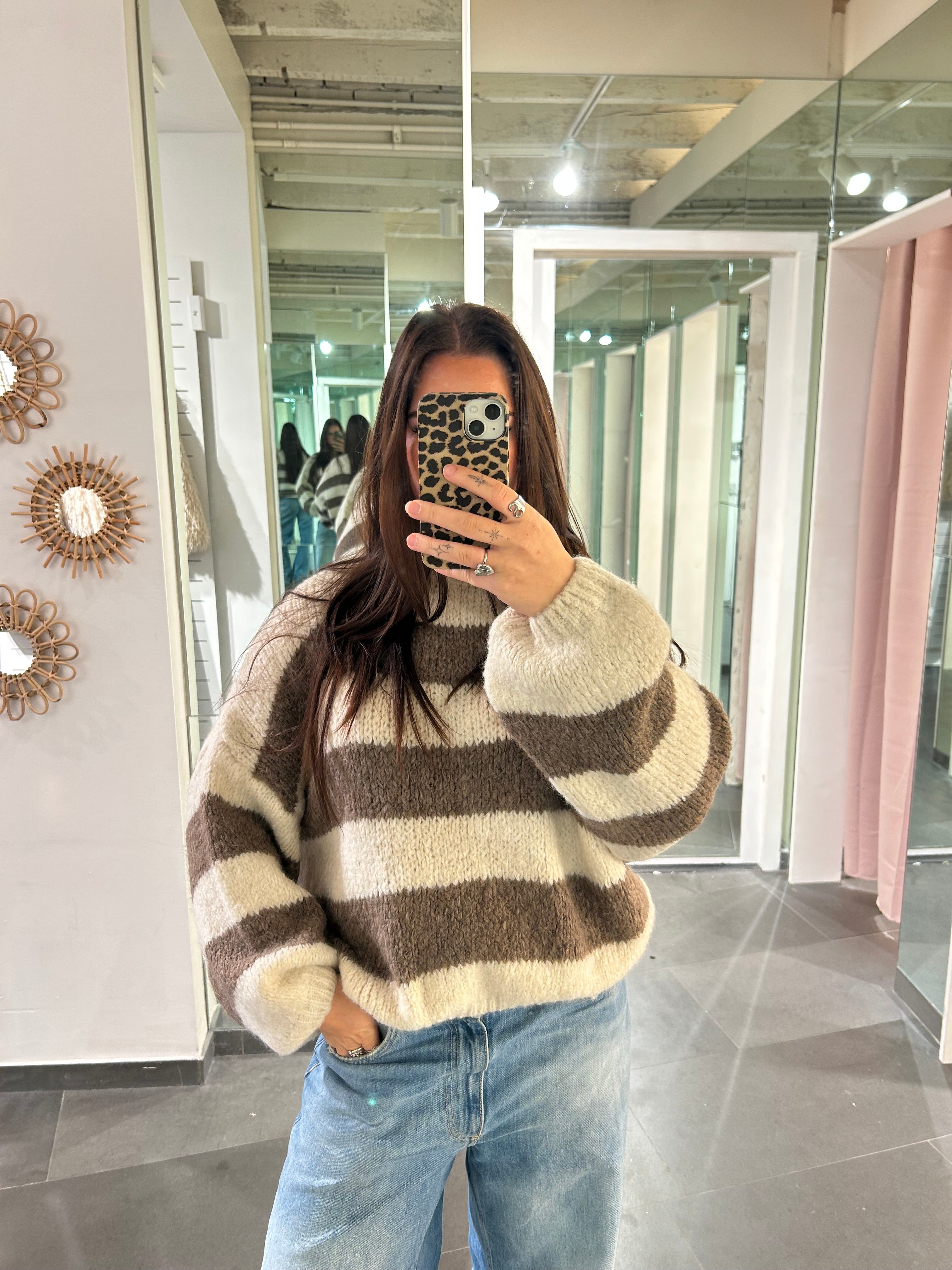 Classy Sweater Striped Taupe/Beige