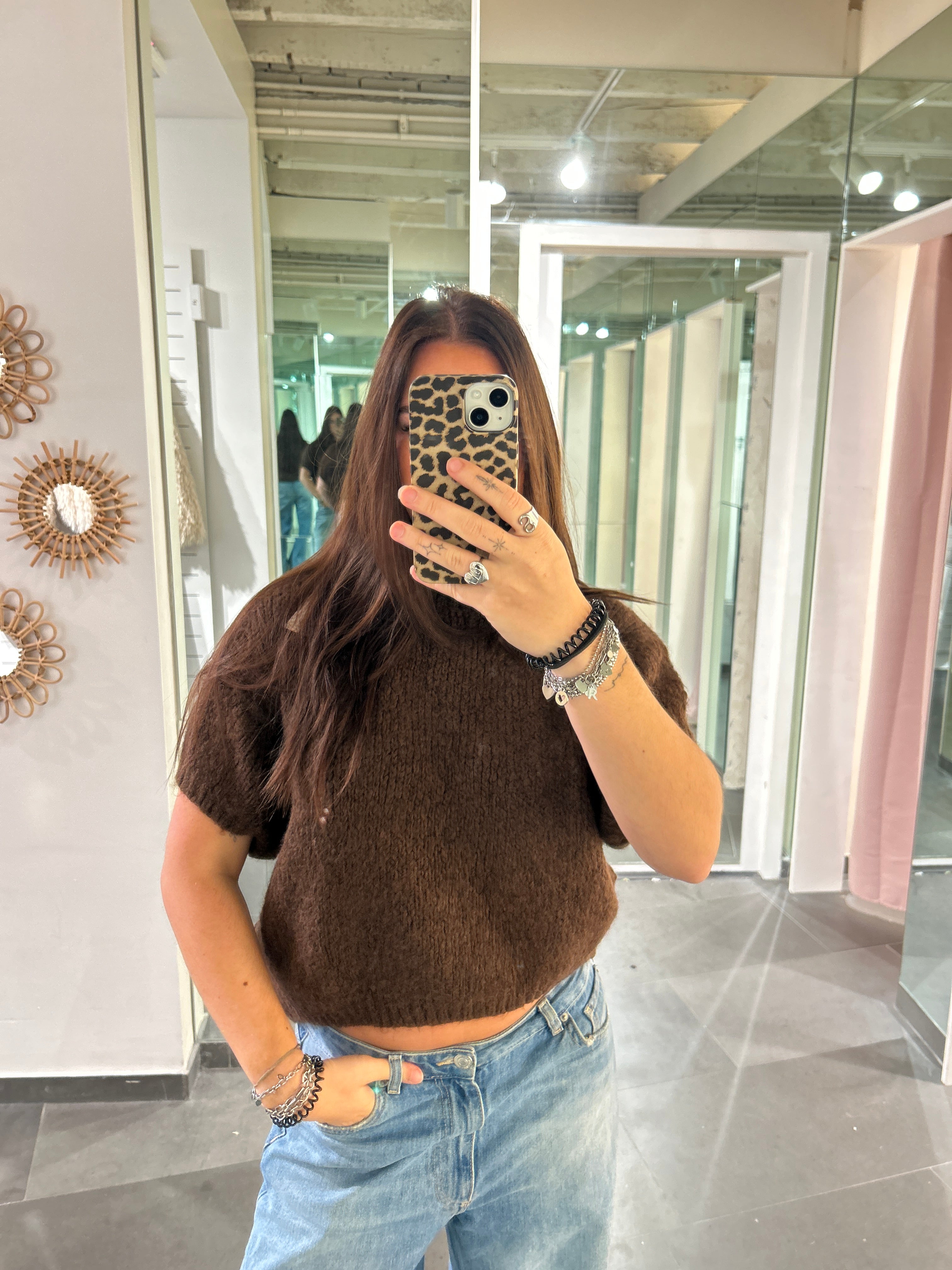 Short Sleeve Knit Sweater Choco