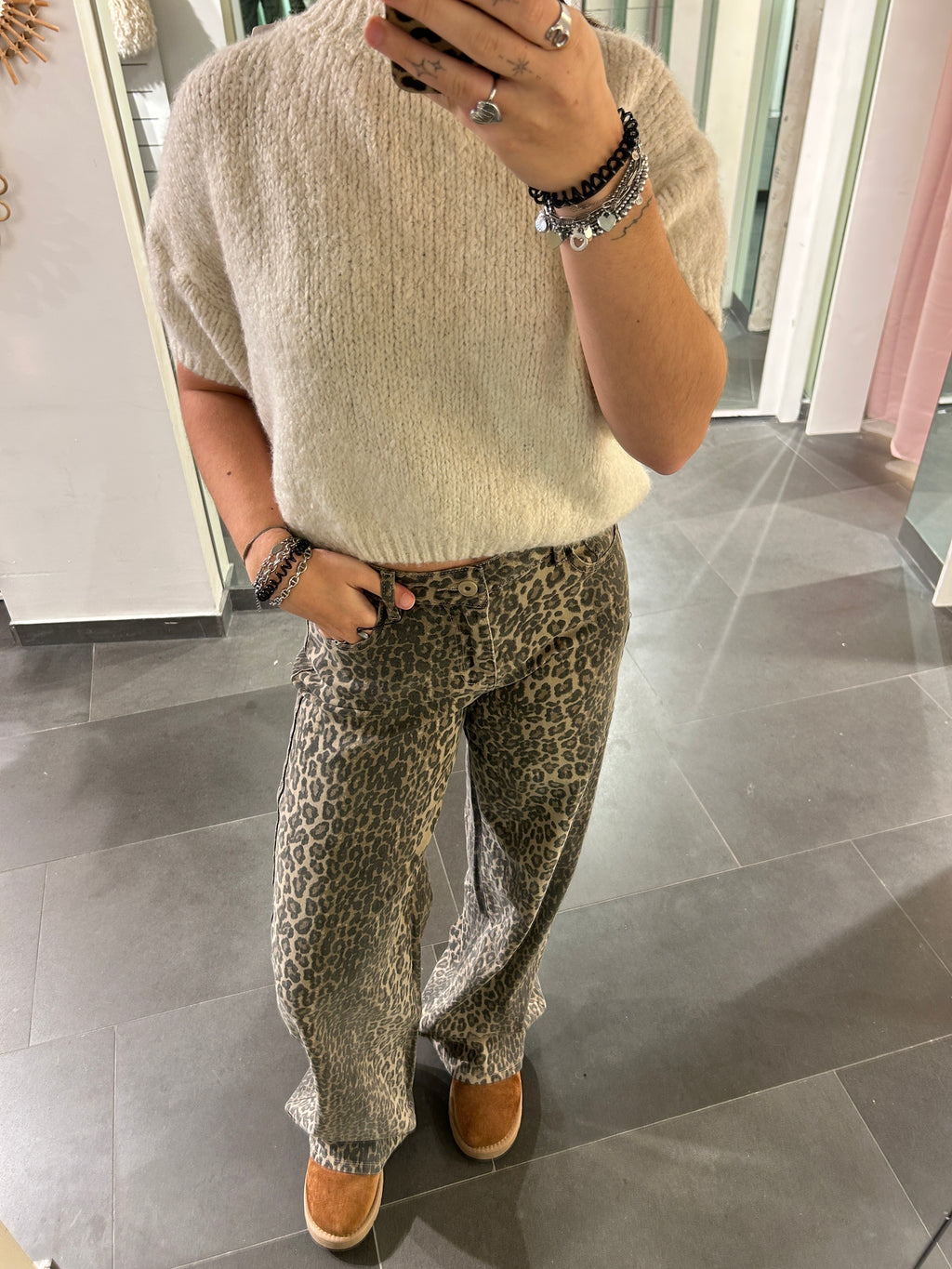 Leopard Wide Leg Mid Waist Tall Jeans