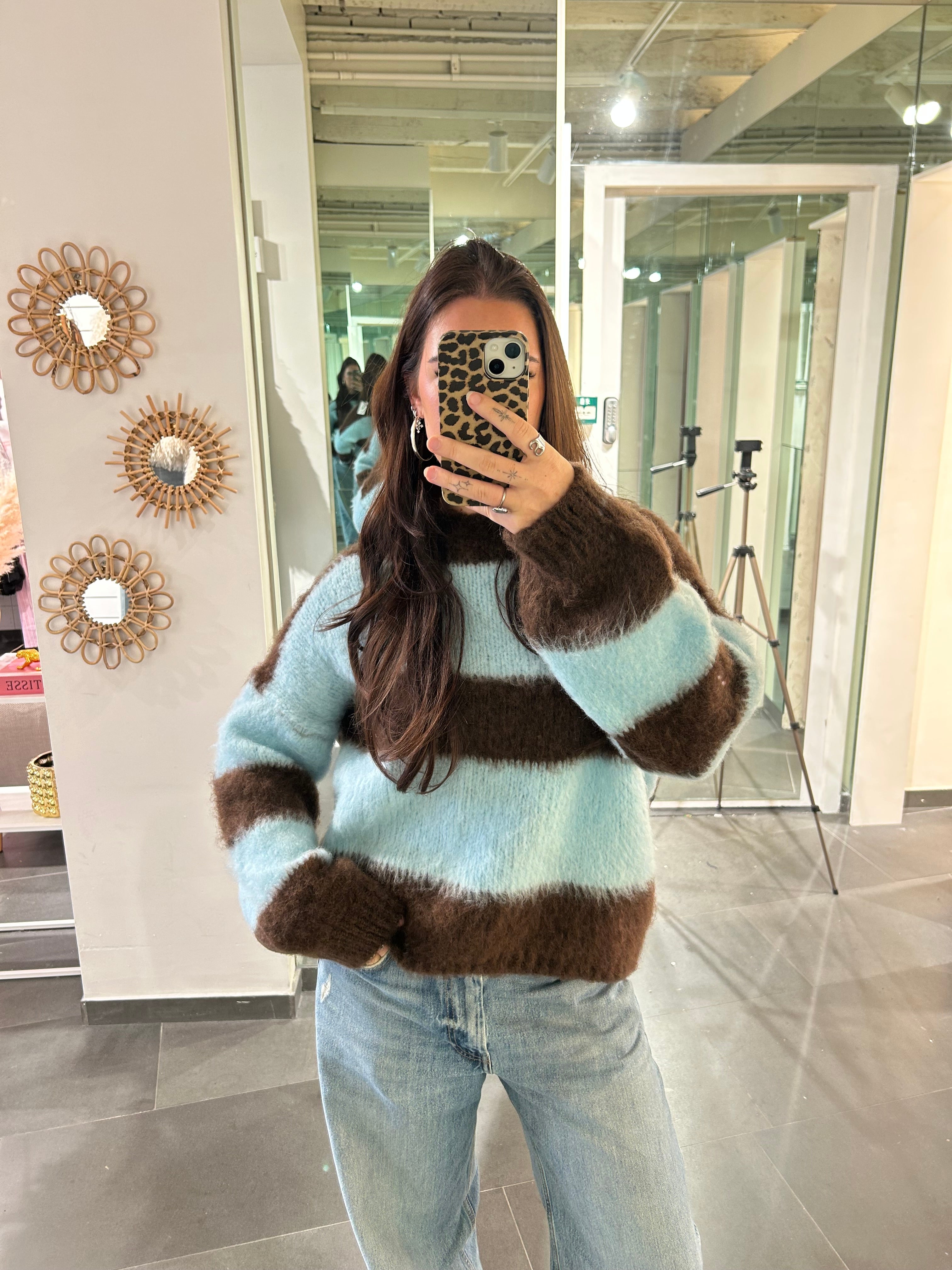 Fluffy Striped Sweater Blue/Brown