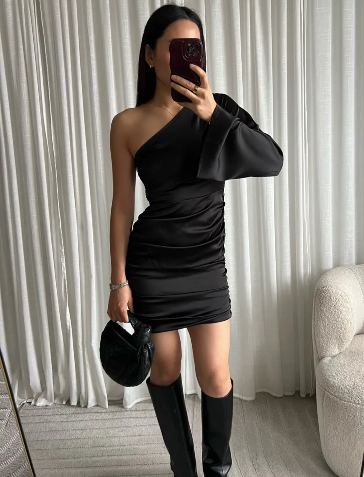 One Shoulder Satin Dress