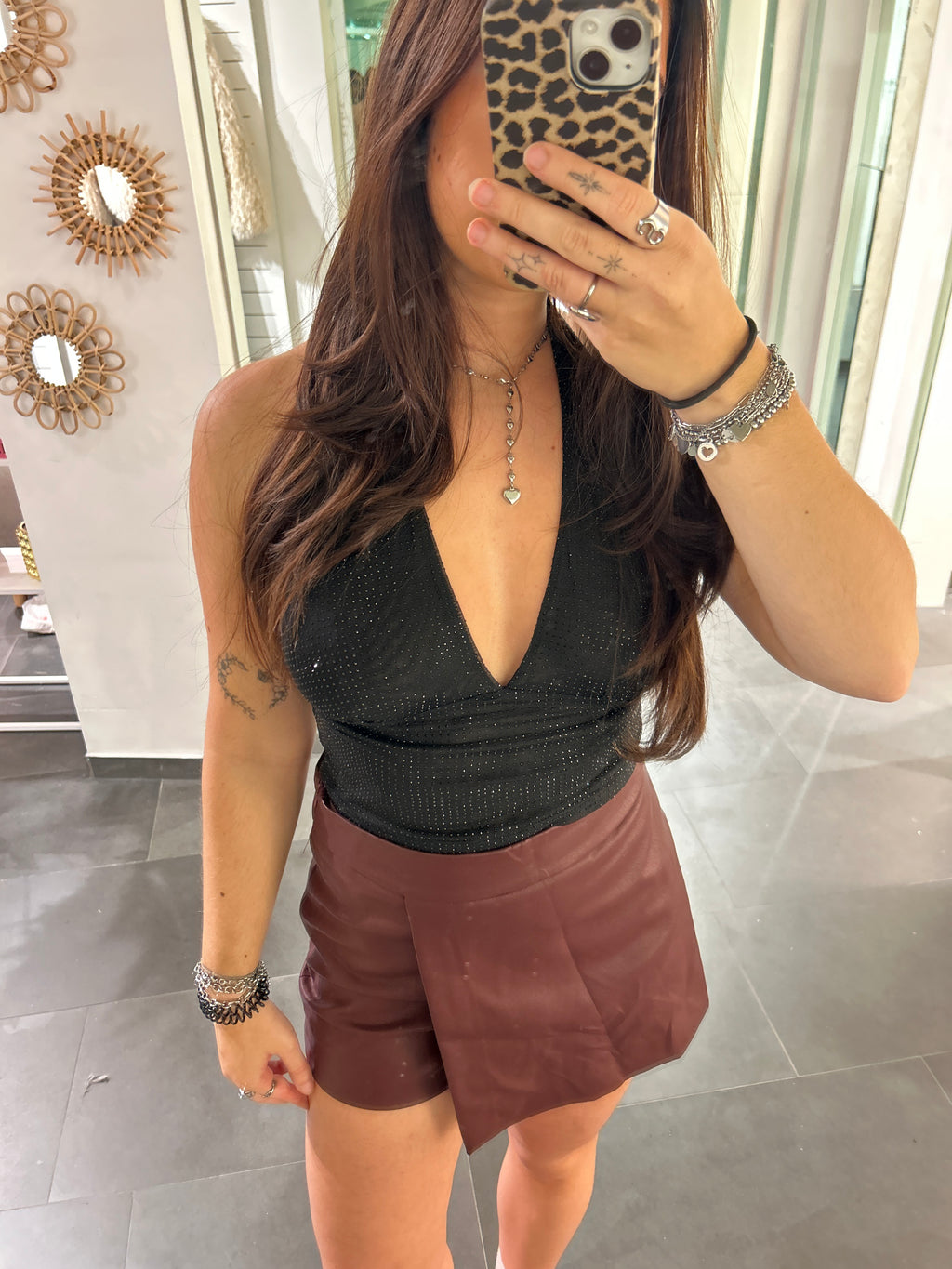 Rhinestone Halter Top Black