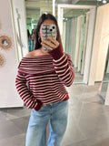 Off Shoulder Sweater Burgundy/White