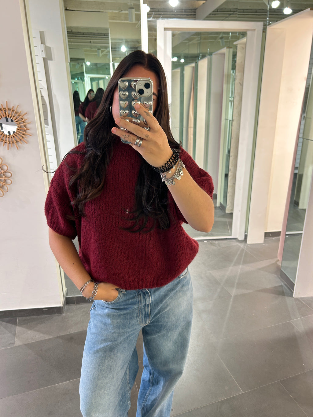 Short Sleeve Knit Sweater Burgundy