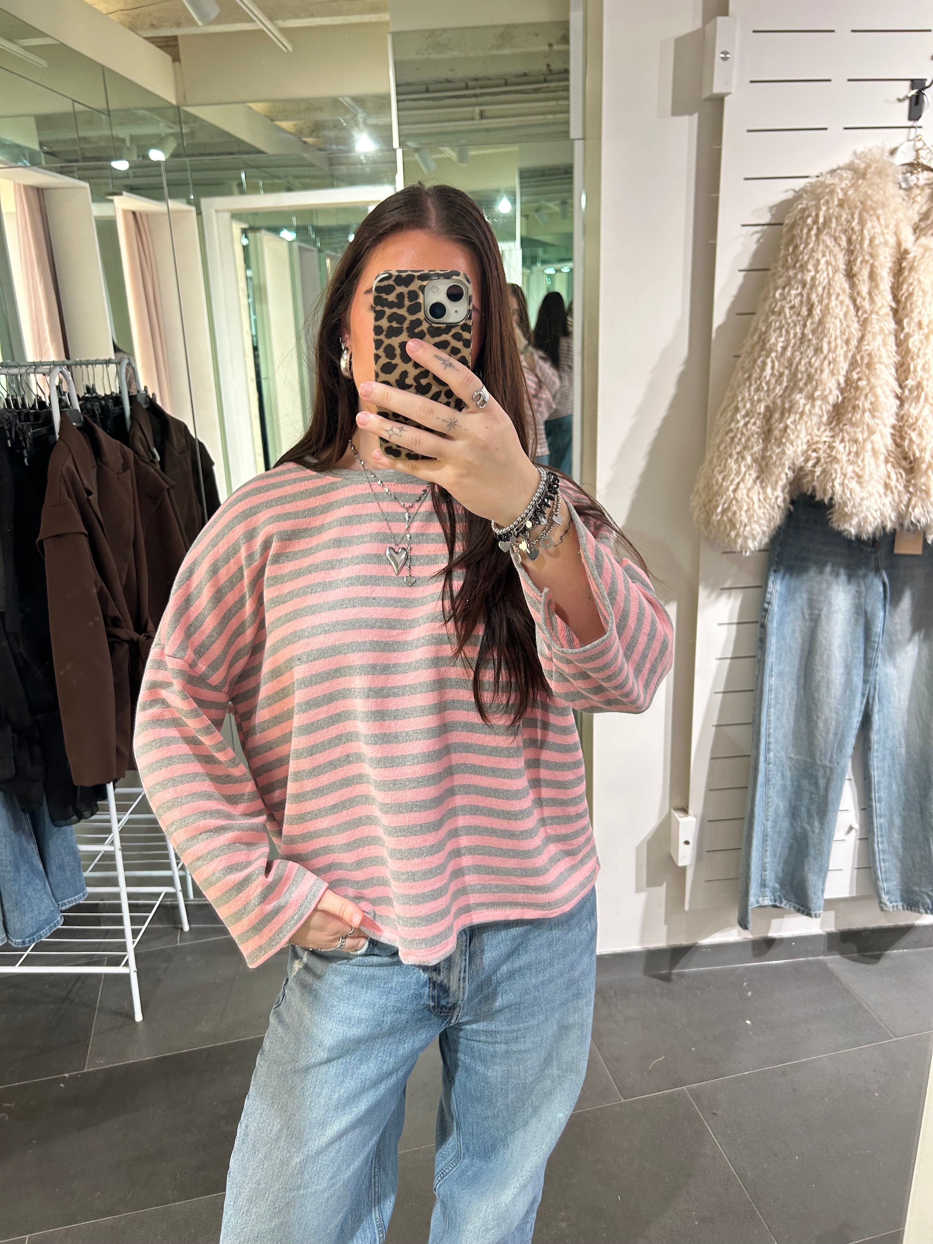 Longsleeve Striped Shirt Pink/Grey