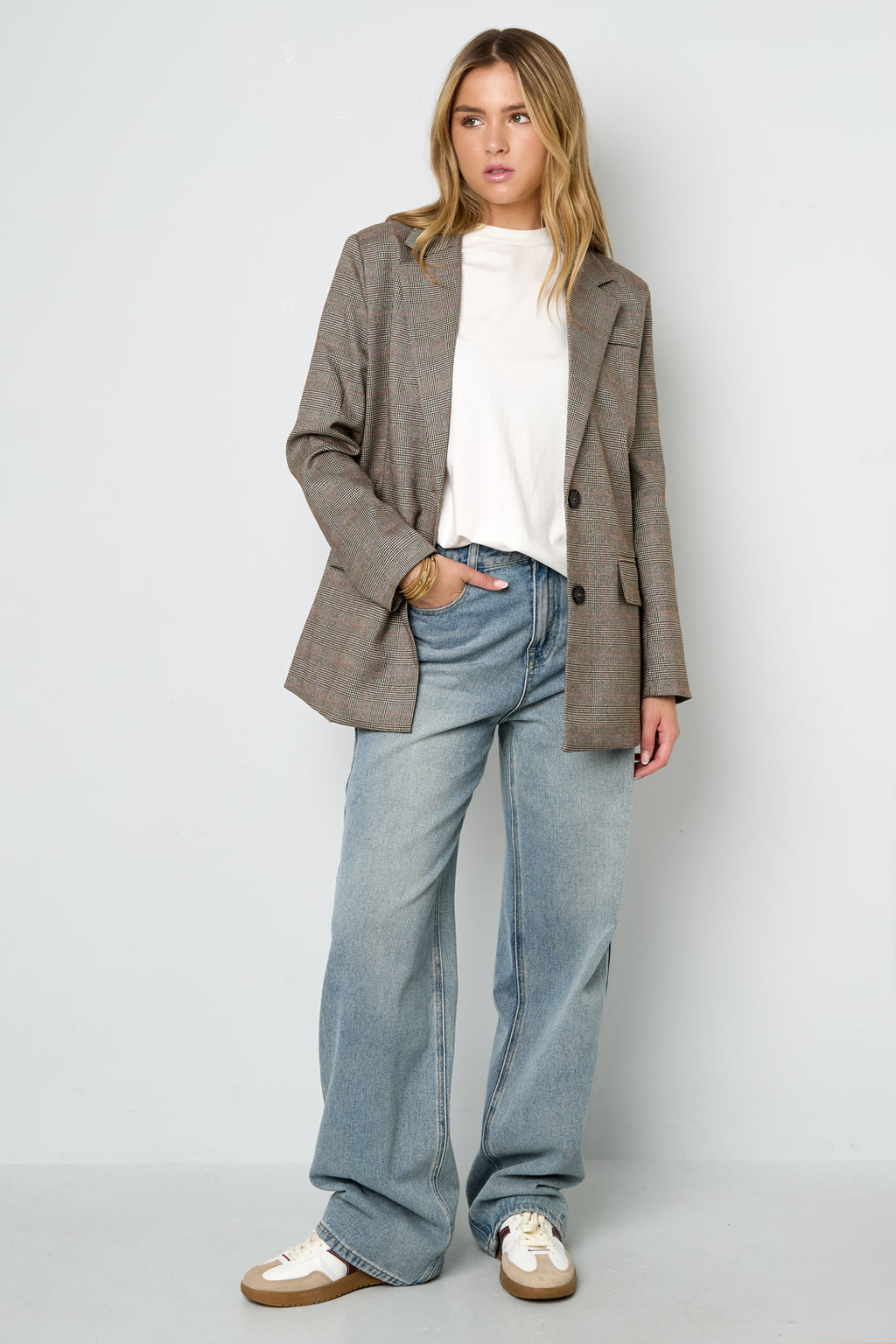 Polyester Fiber Women's Suit Set Conservative Checkered Fall/Winter