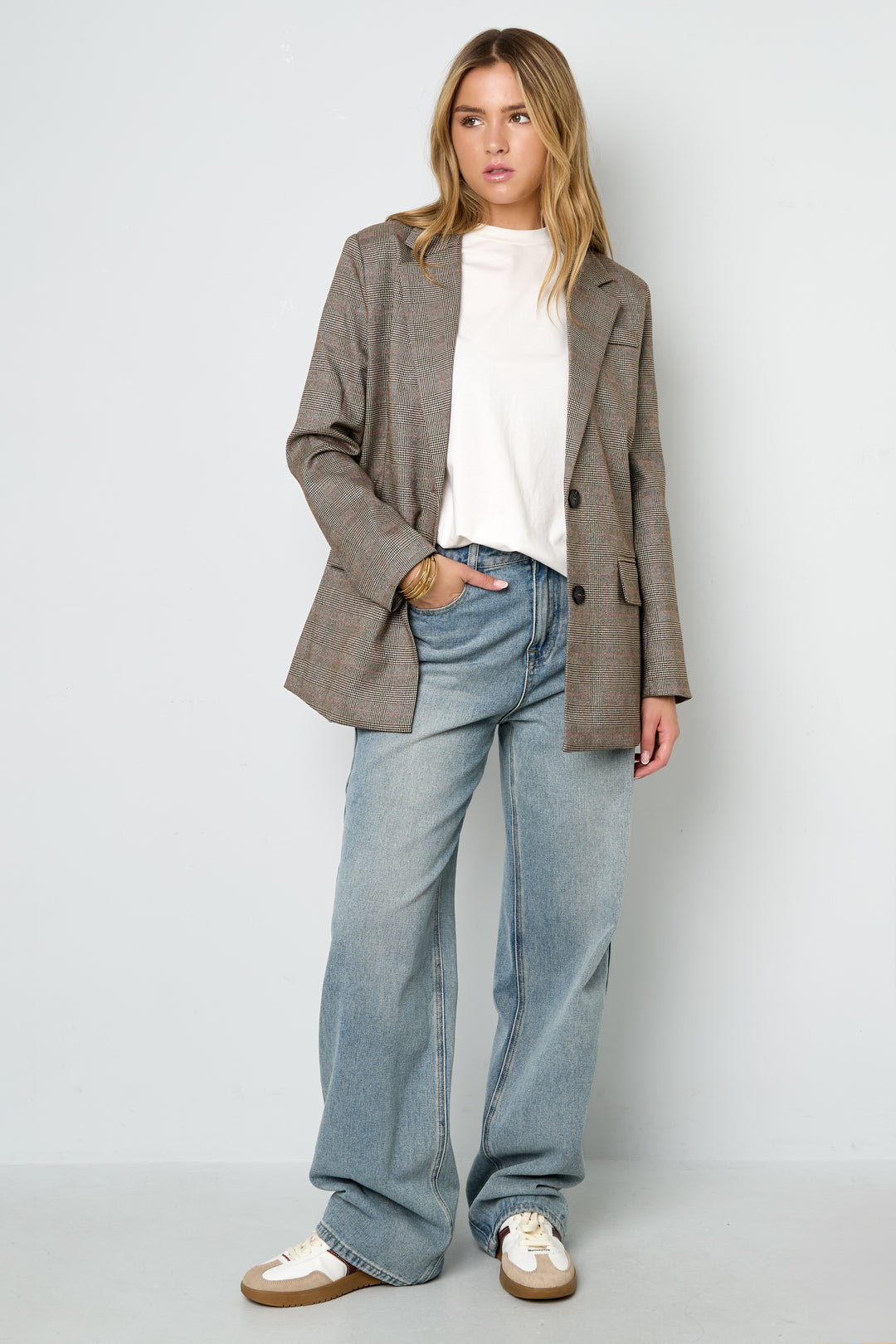 Polyester Fiber Women's Suit Set Conservative Checkered Fall/Winter