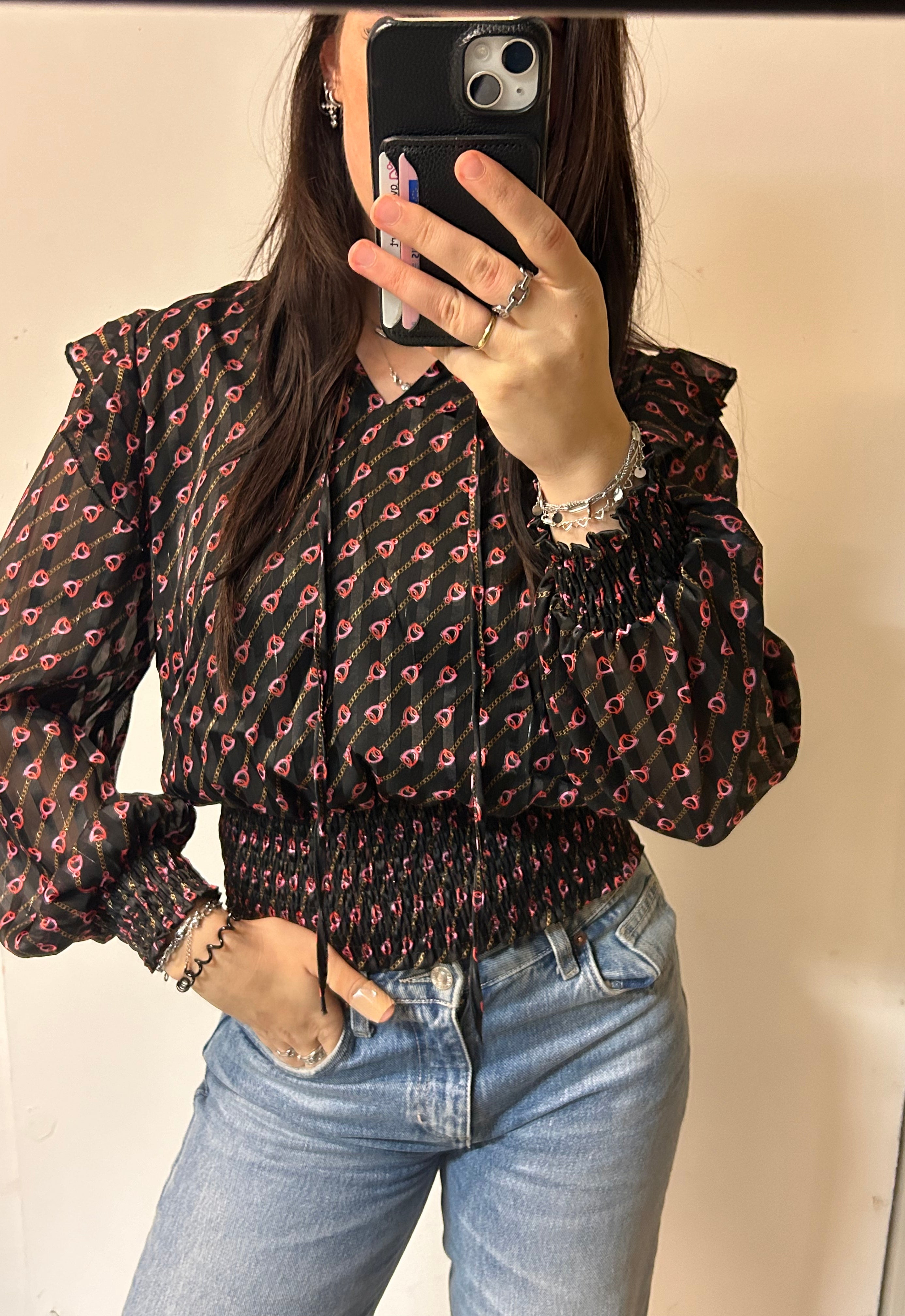 Chain blouse pink/black -
