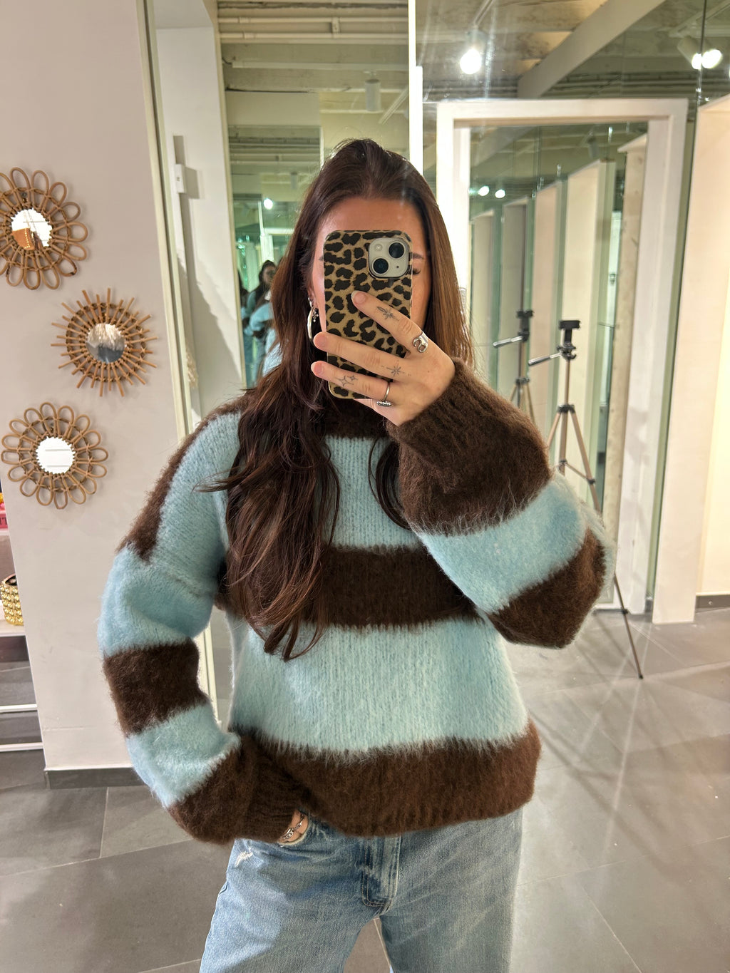 Fluffy Striped Sweater Blue/Brown