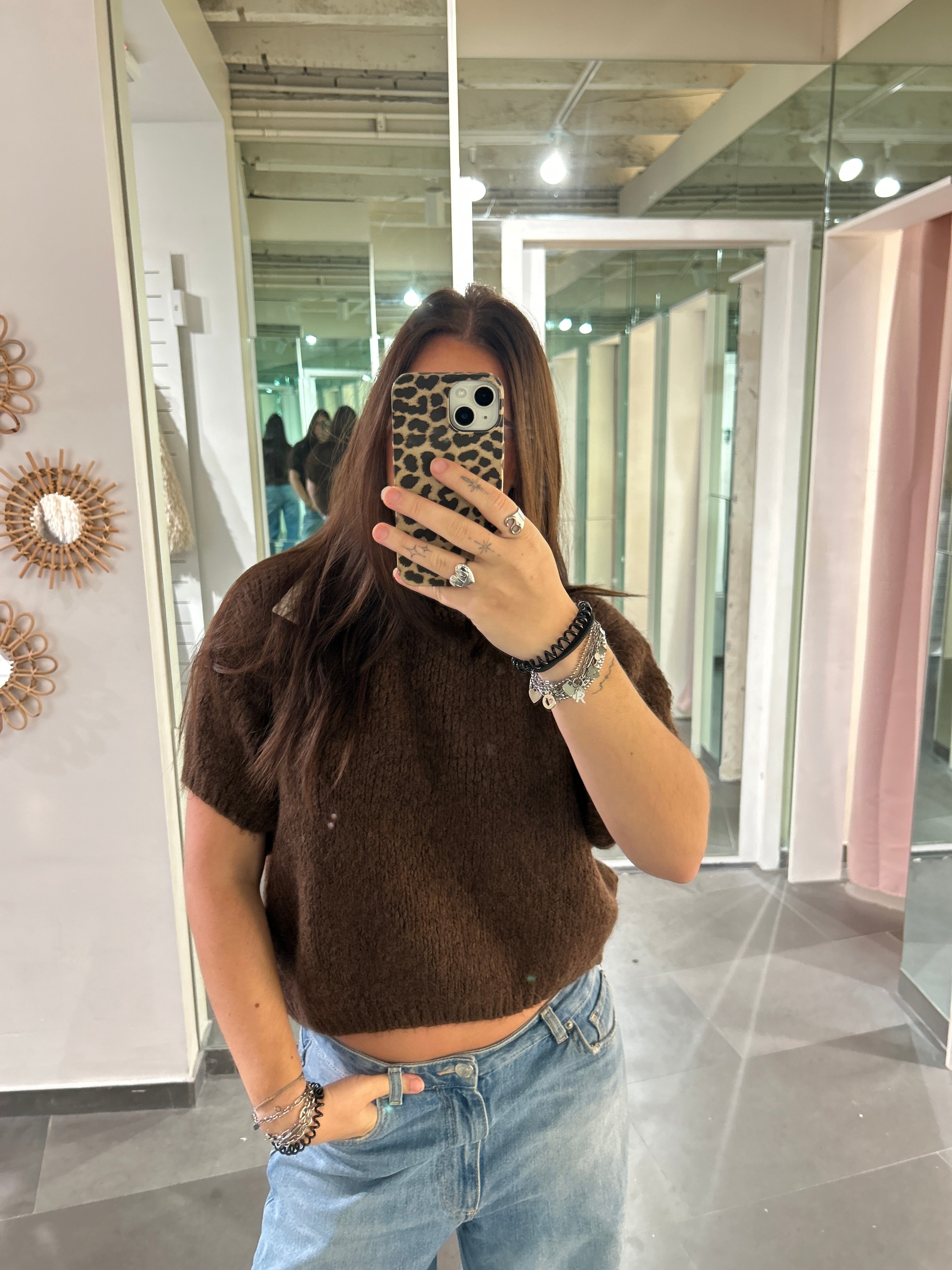 Short Sleeve Knit Sweater Choco