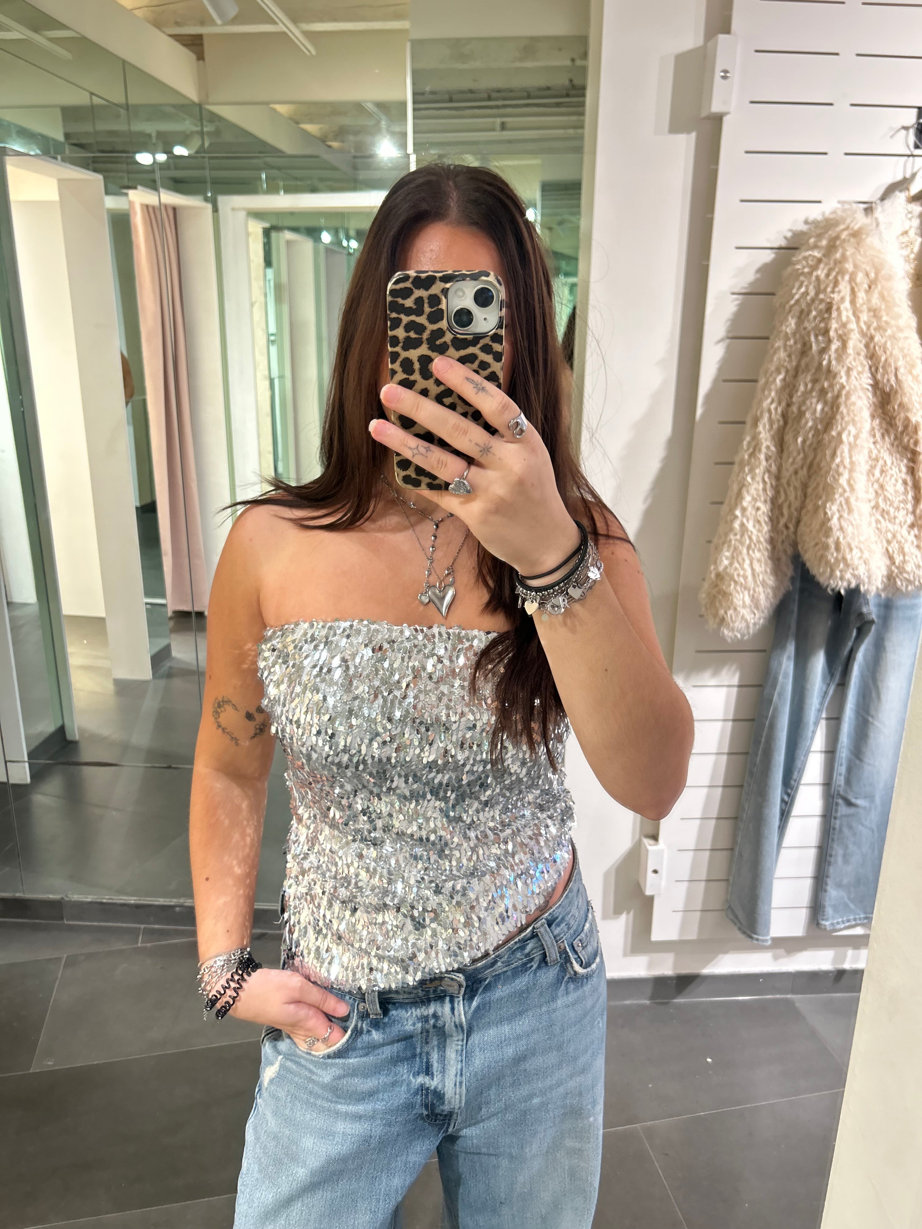 Sequin Tube Top Silver