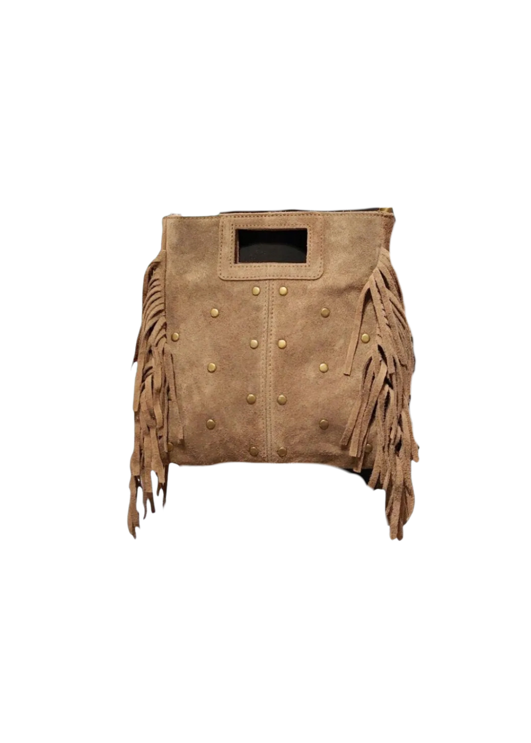 Fringe Studs Leather Bag Taupe
