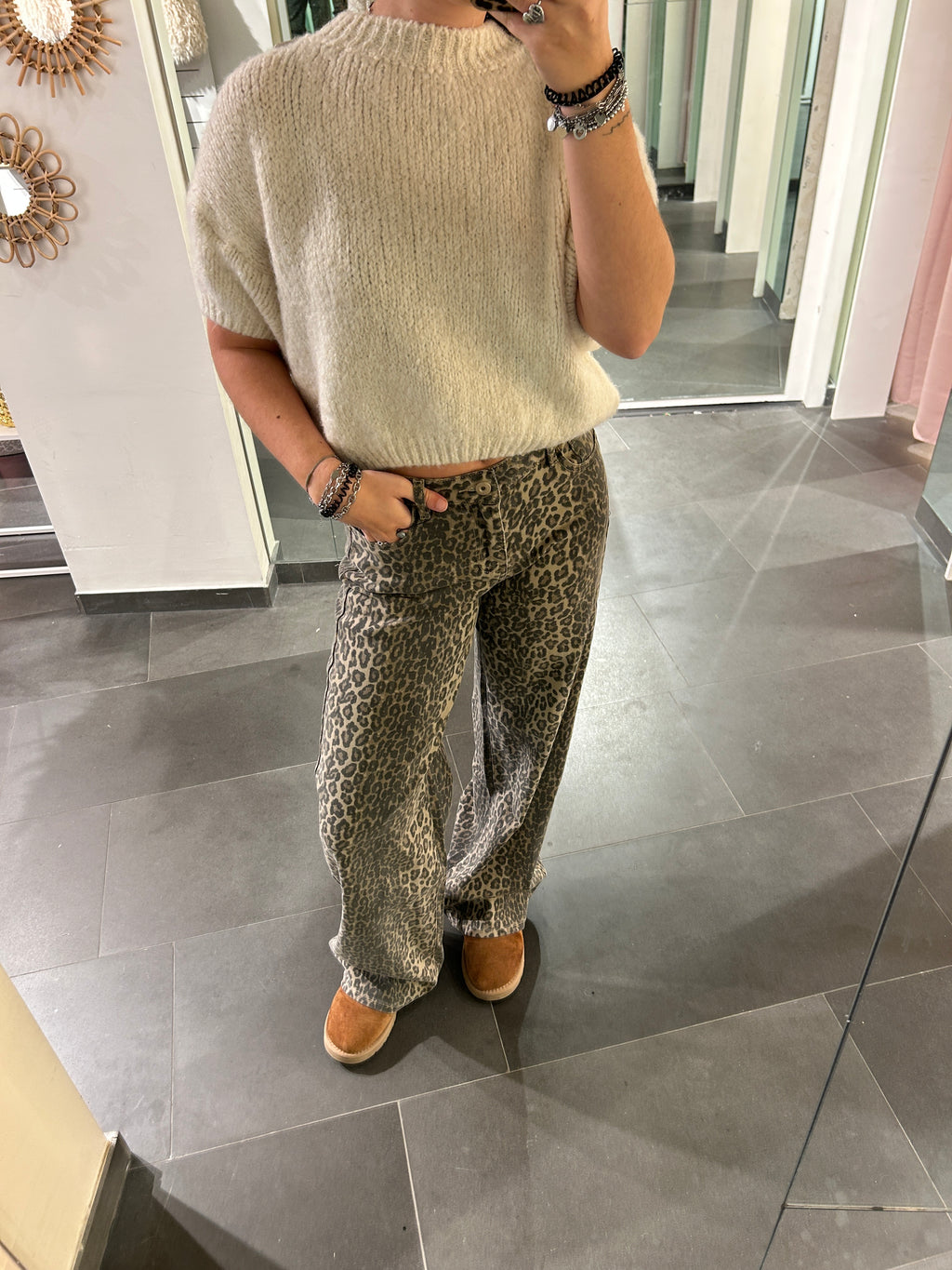 Leopard Wide Leg Mid Waist Tall Jeans