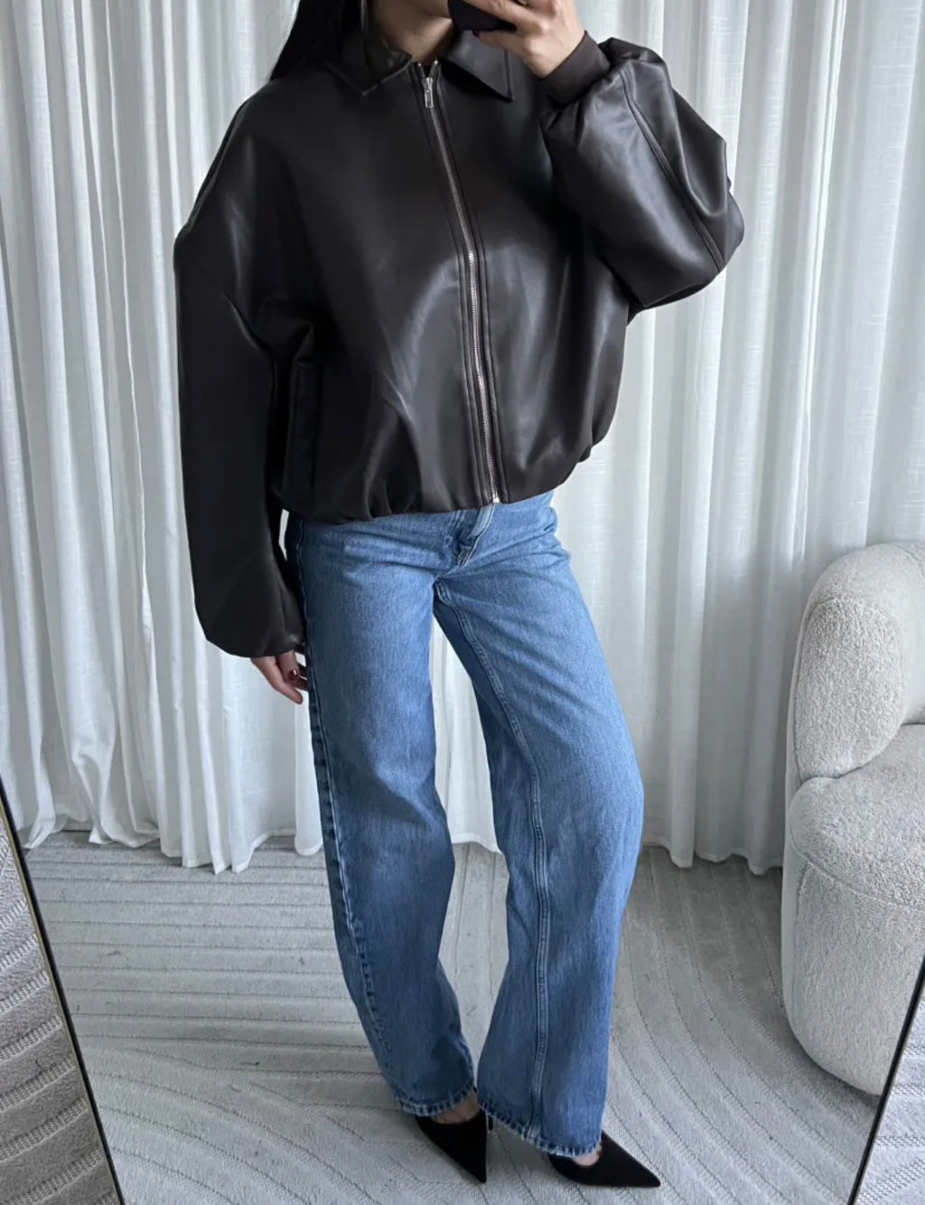 Leather Bomberjacket PU Brown