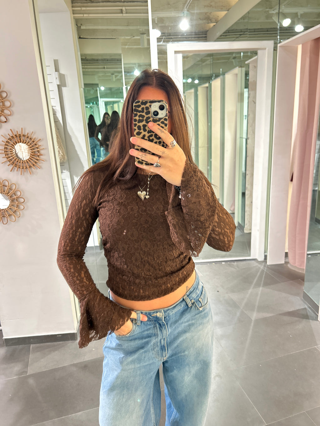 Flare Sleeve Lace Top Brown