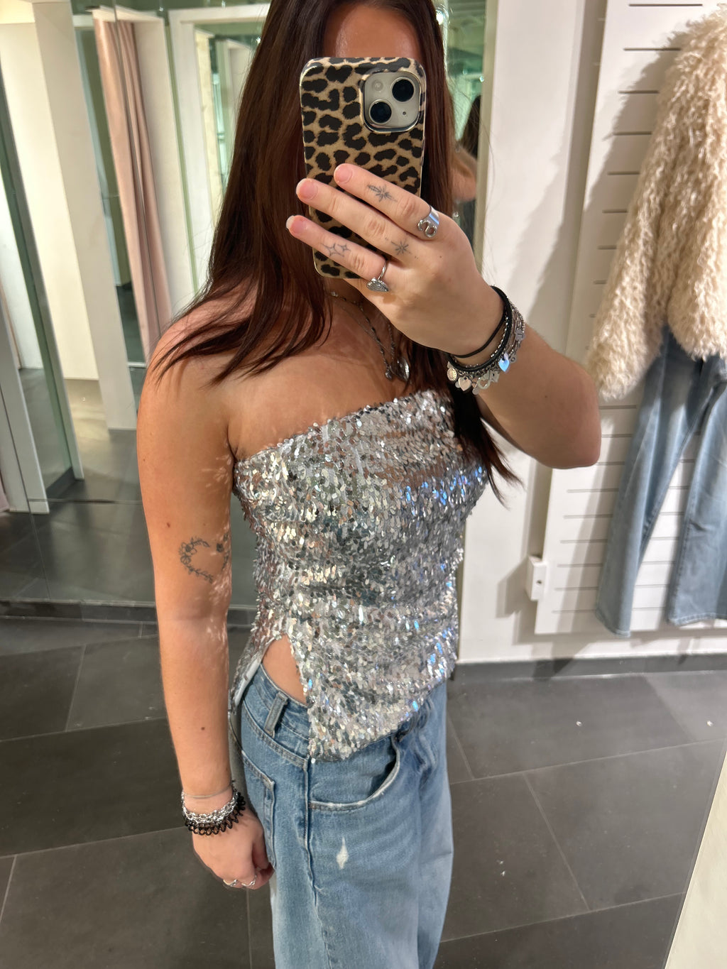 Sequin Tube Top Silver