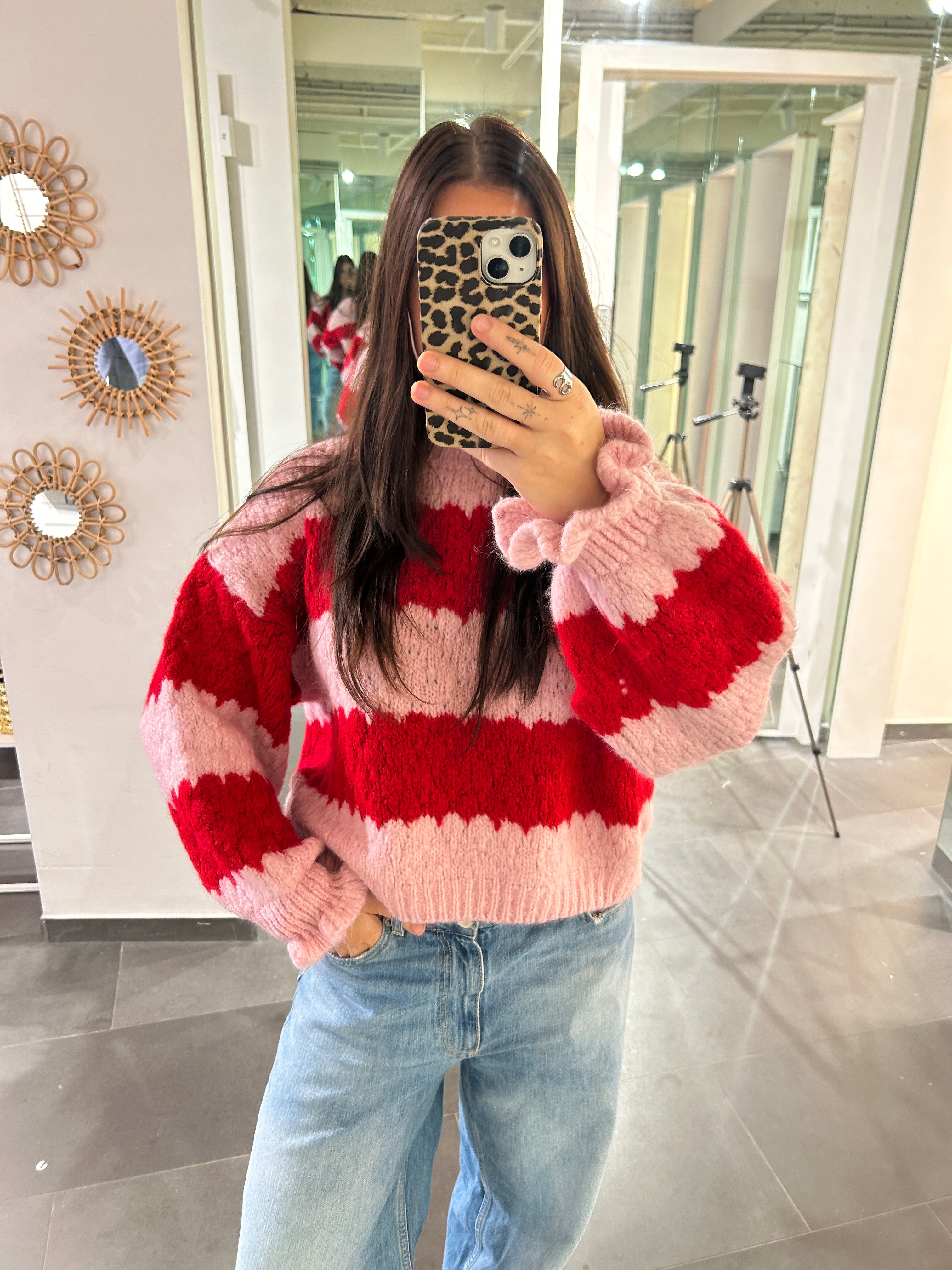 Noor Striped Sweater Pink/Red