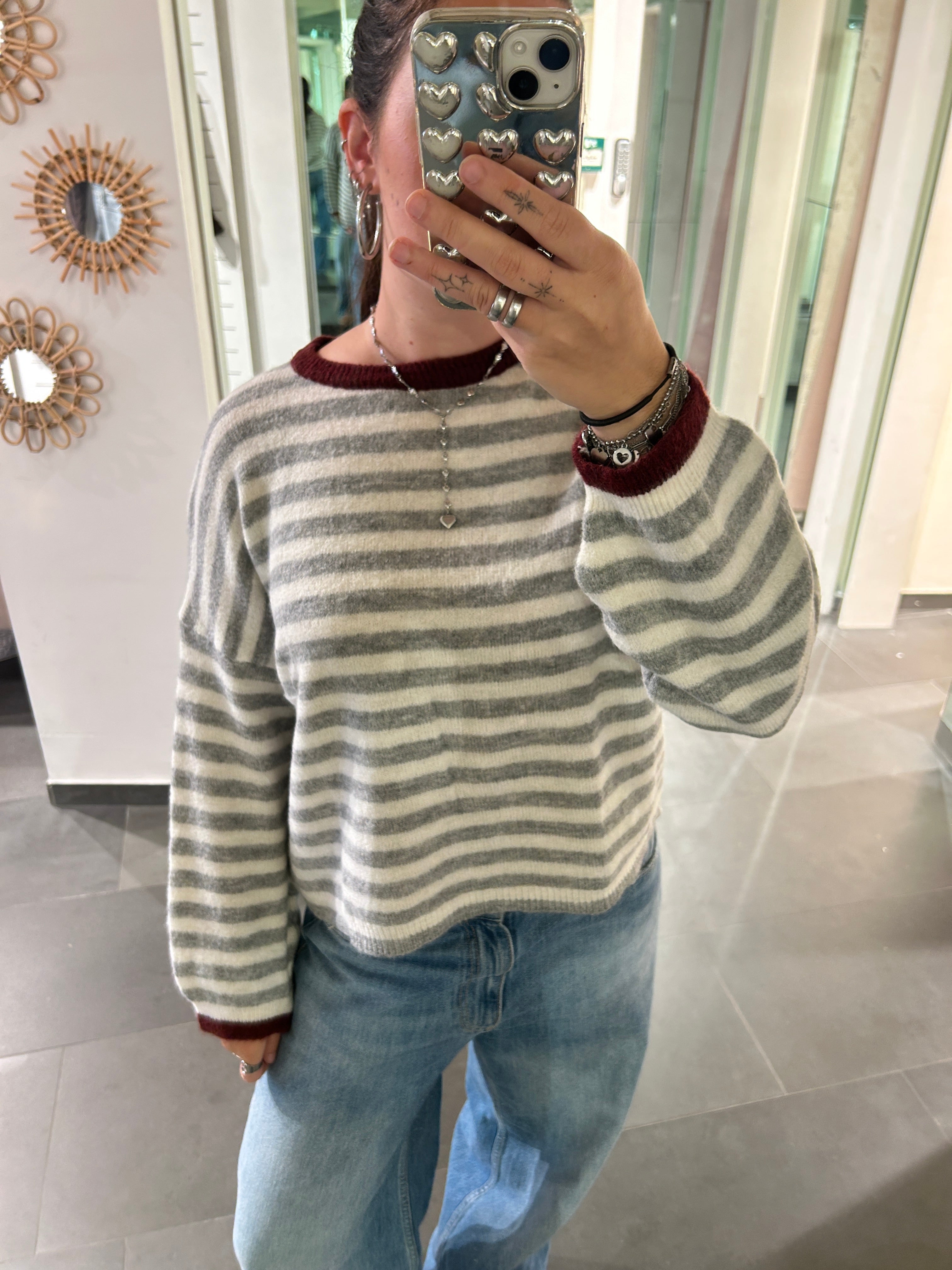 Striped Sweater Bordeaux/Grey