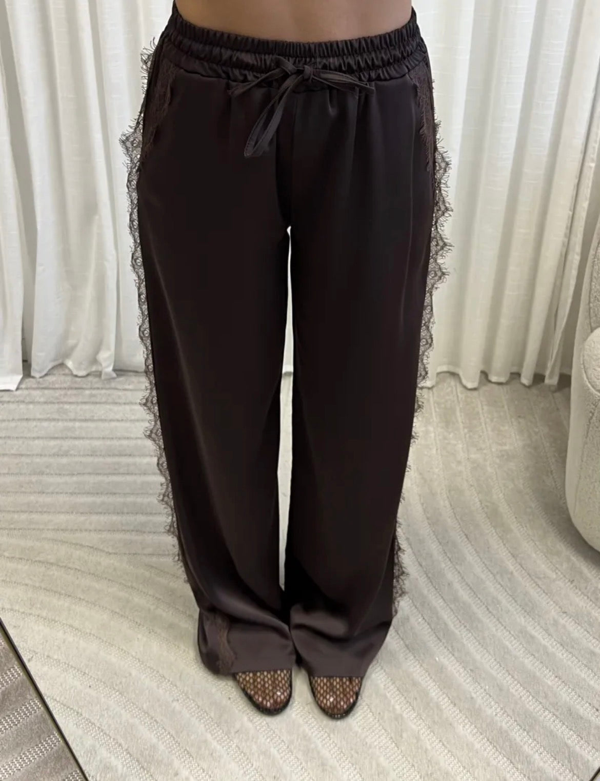 Lace Detail Satin Trousers