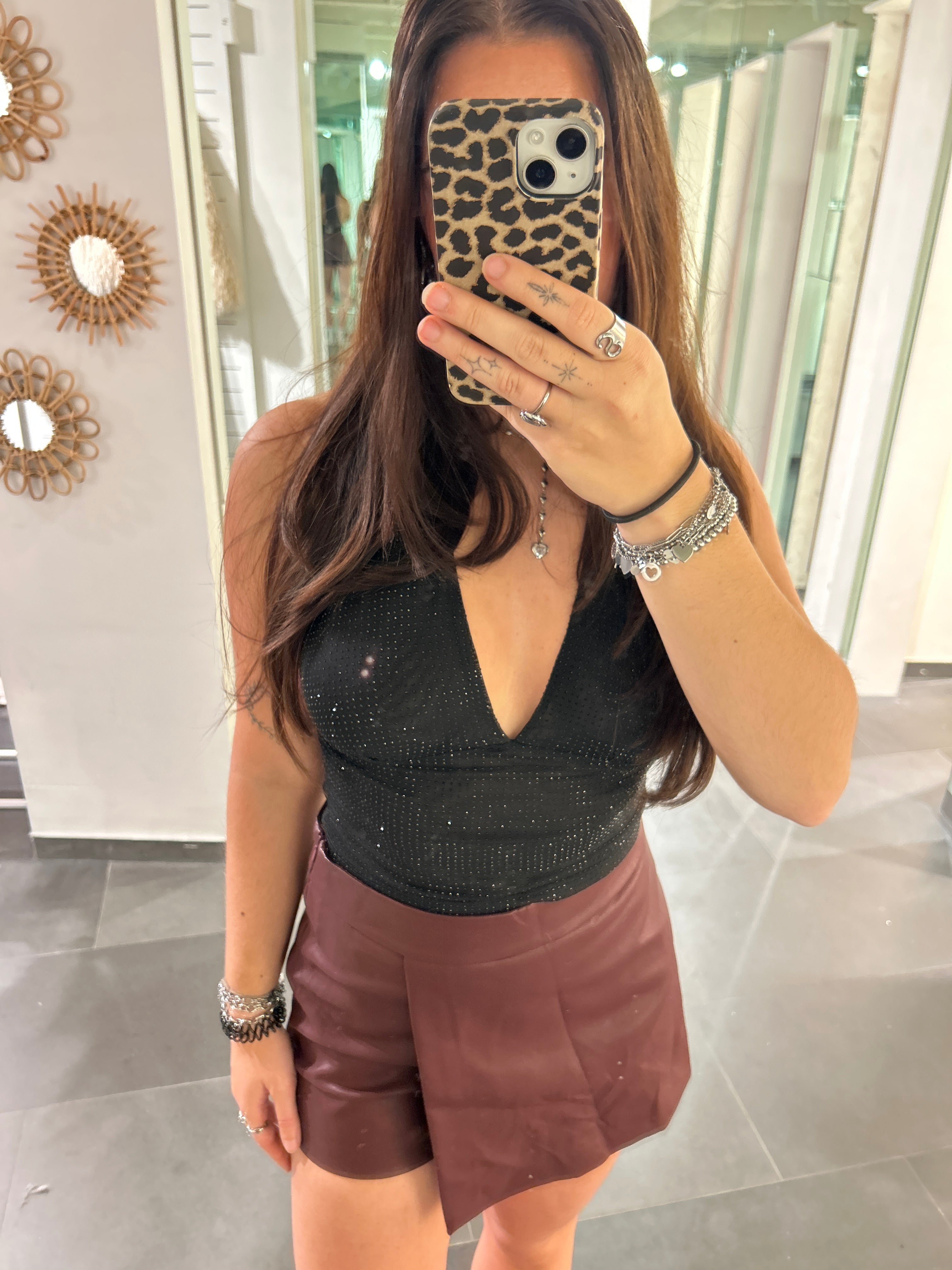 Rhinestone Halter Top Black