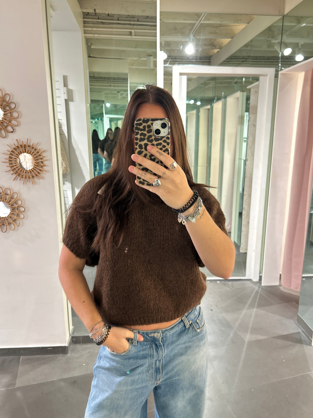 Short Sleeve Knit Sweater Choco