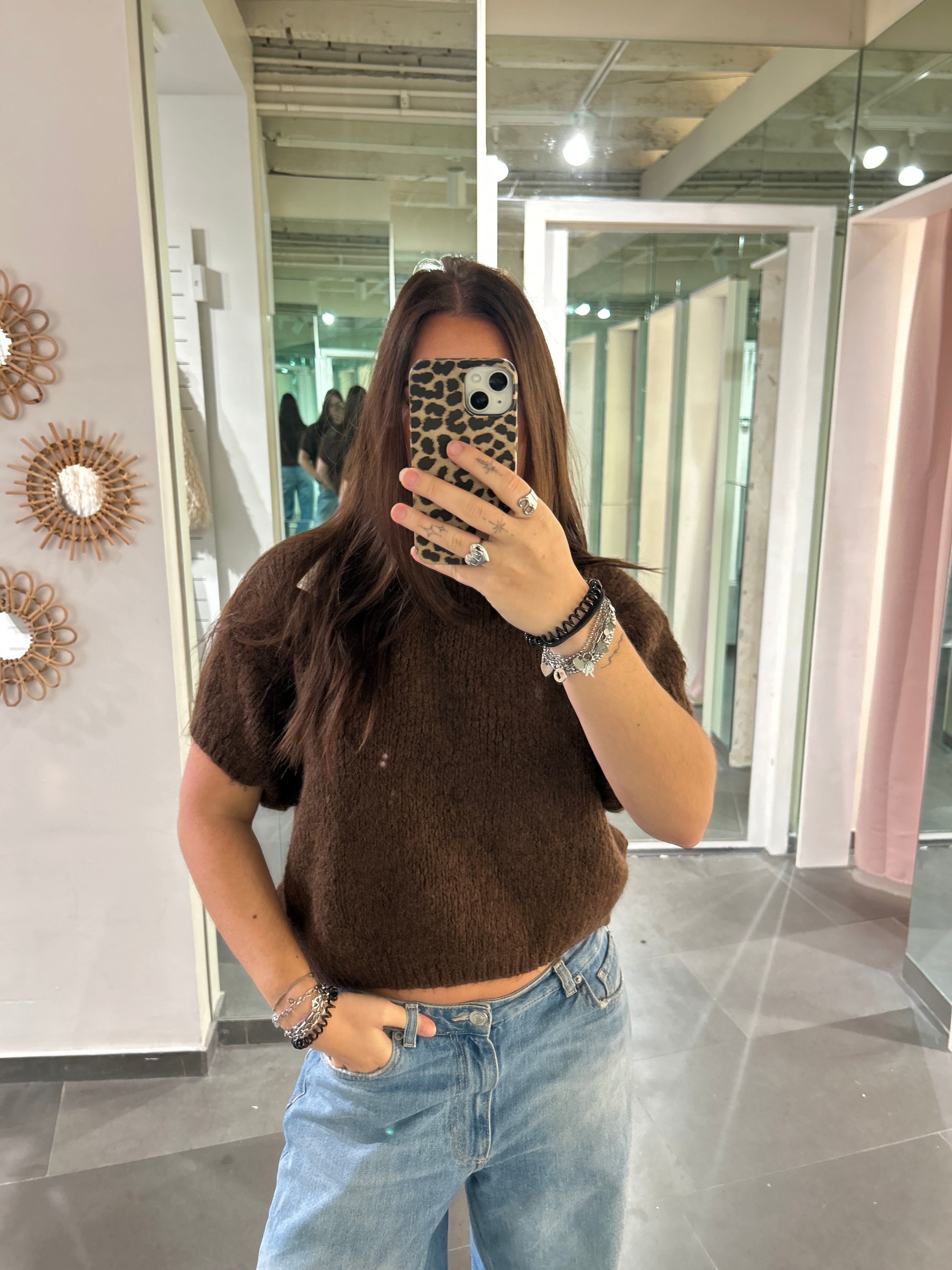 Short Sleeve Knit Sweater Choco