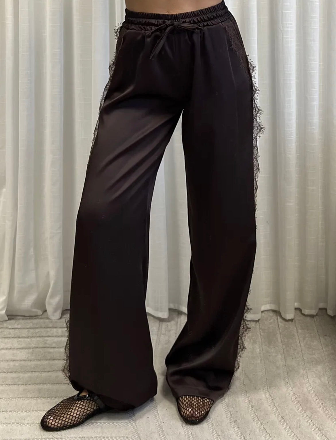 Lace Detail Satin Trousers