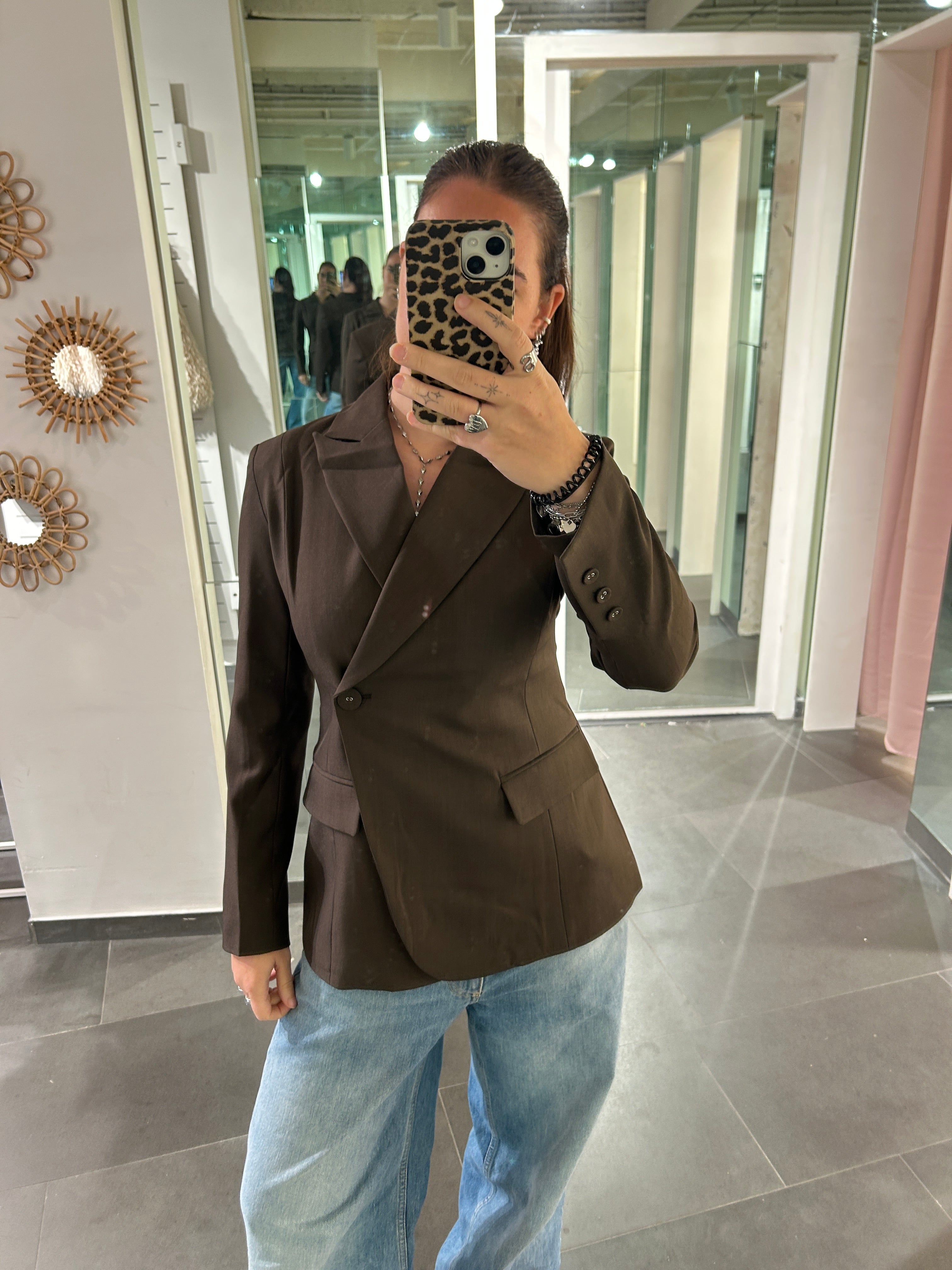 Side Button Blazer Brown