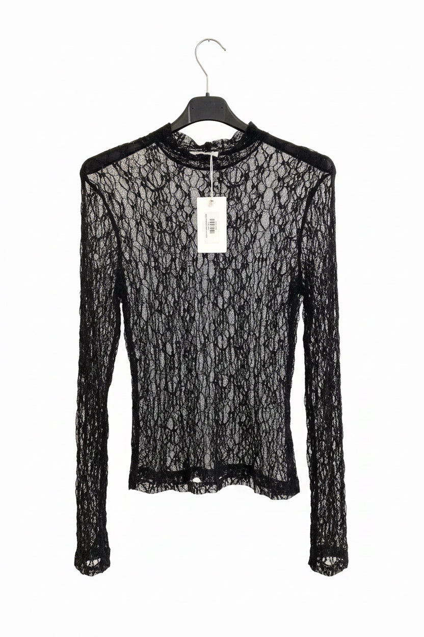 Lace Top Glitter Turtleneck Black