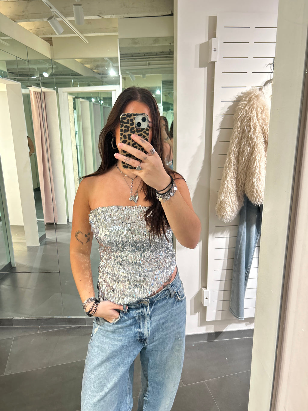 Sequin Tube Top Silver