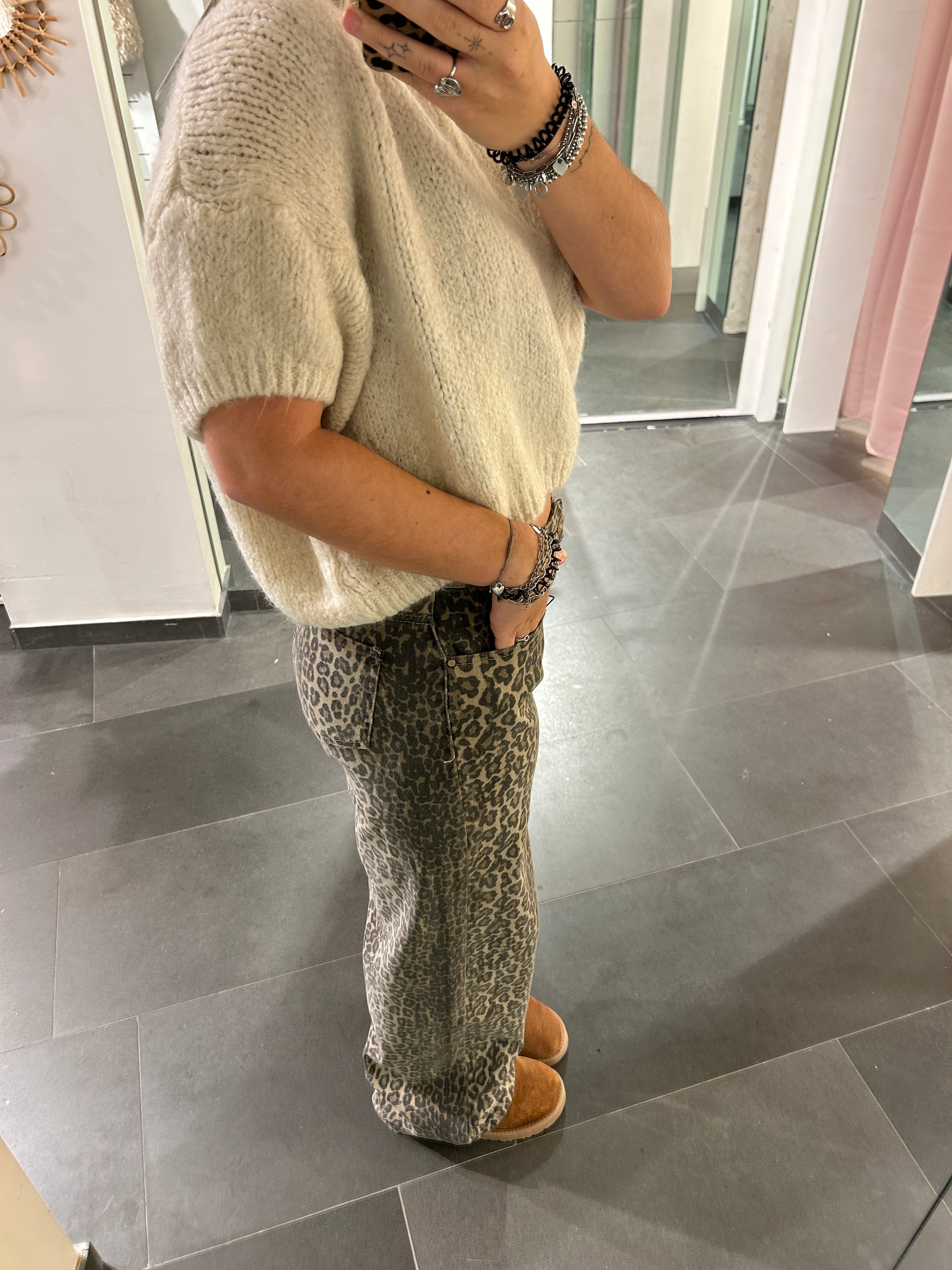 Leopard Wide Leg Mid Waist Tall Jeans