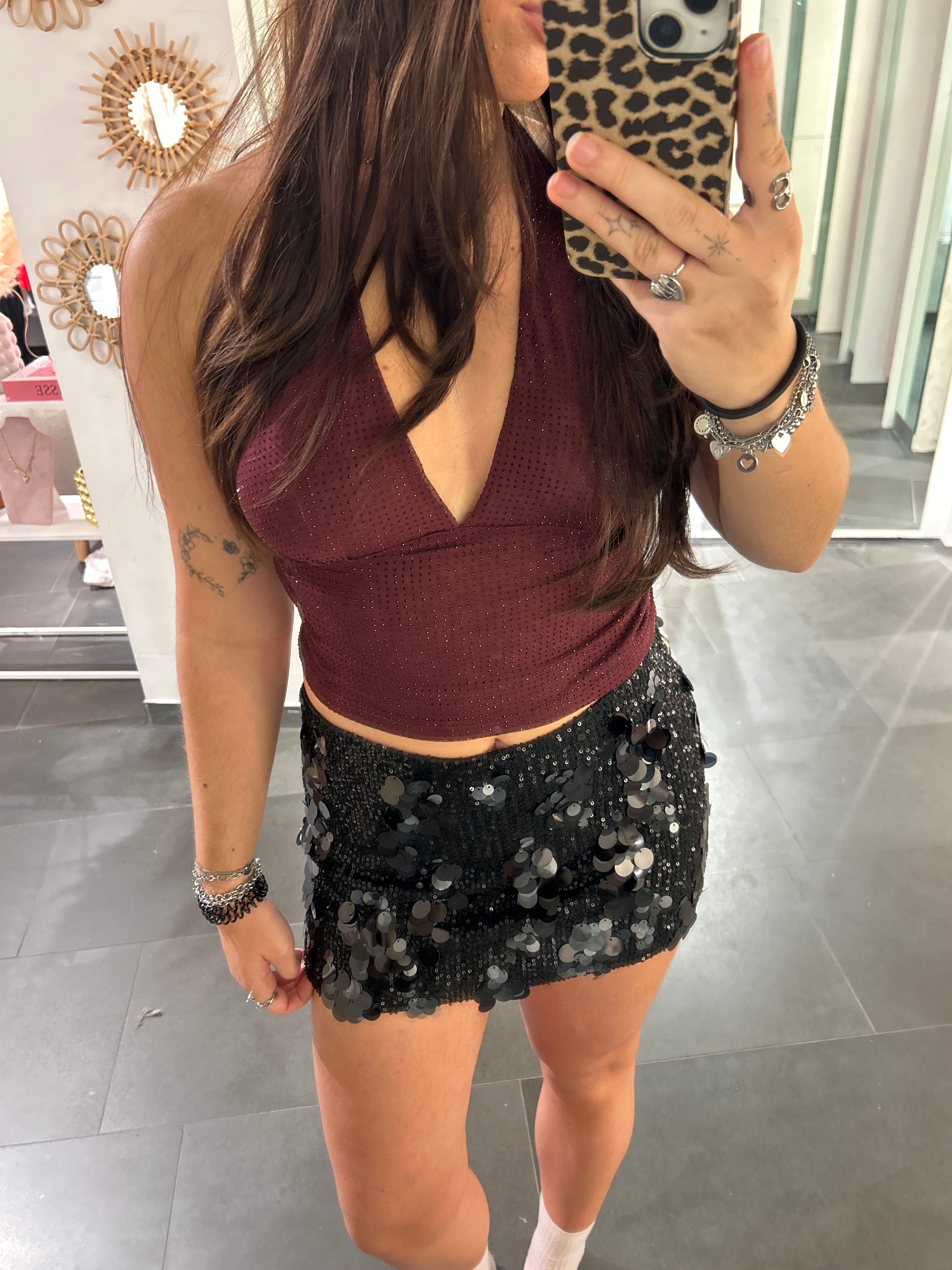 Rhinestone Halter Top Burgundy