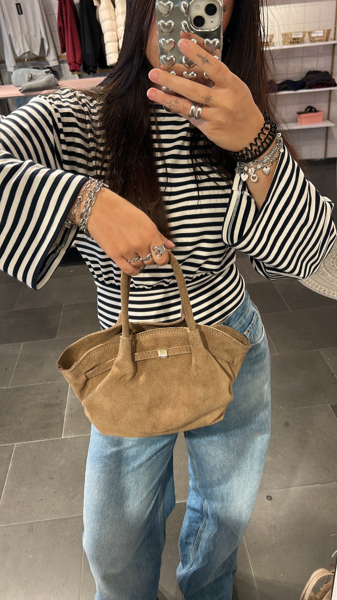 Suede Leather Handbag Taupe