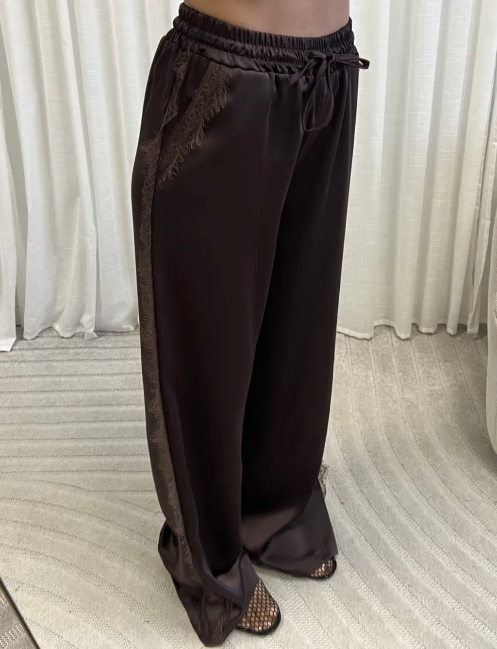 Lace Detail Satin Trousers