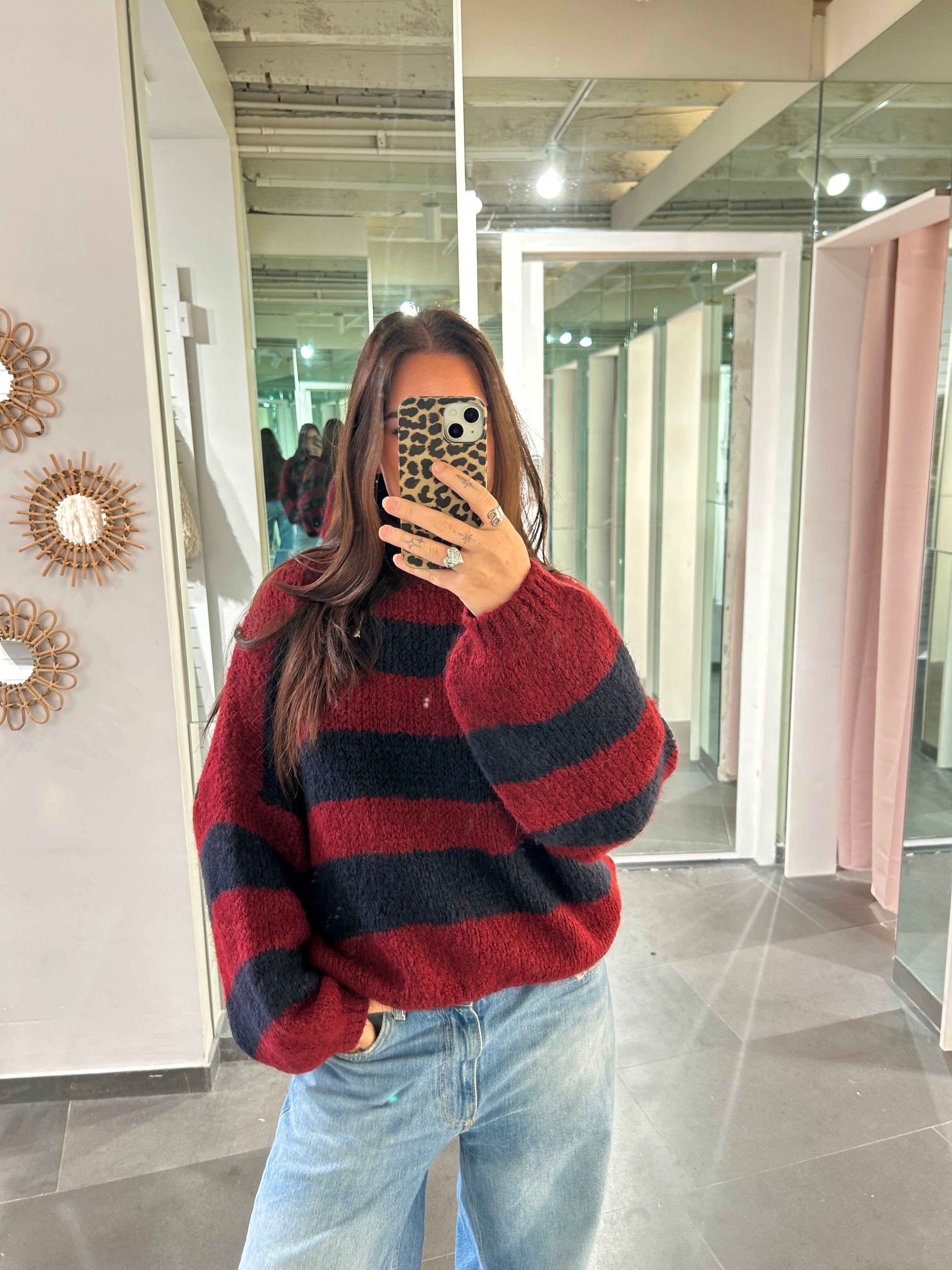 Classy Sweater Striped Burgundy/Navy