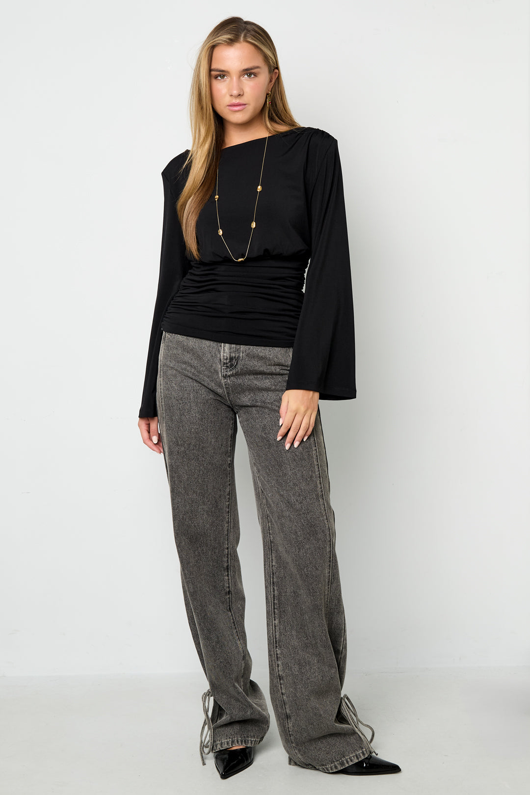 Woven Polyester Fiber Women's Long Sleeve Top Elegant Solid Color Fall/Winter