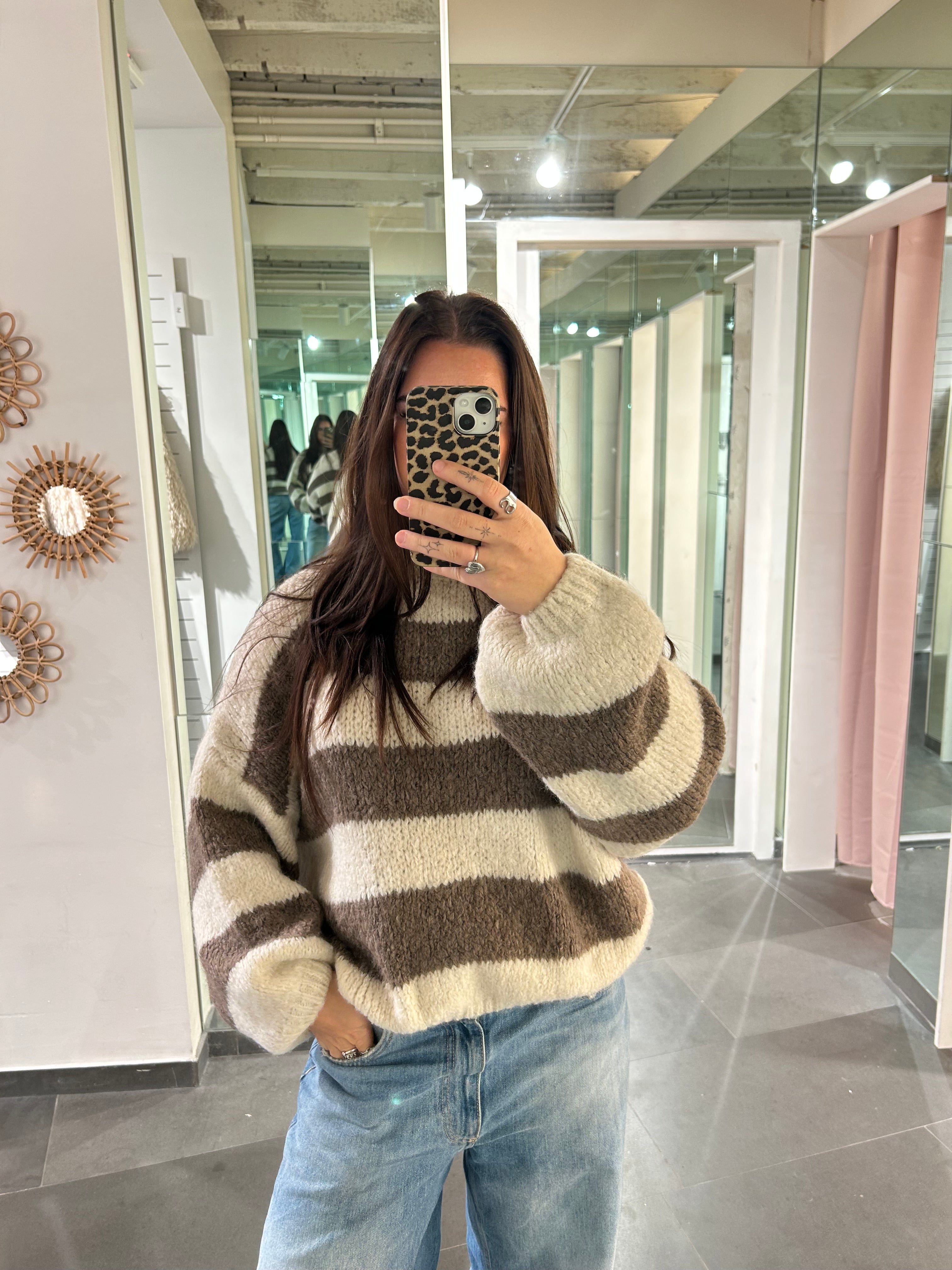 Classy Sweater Striped Taupe/Beige