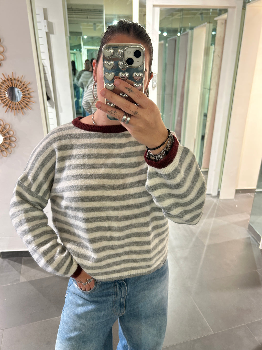 Striped Sweater Bordeaux/Grey