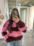 Fluffy Striped Sweater Pink/Burgundy