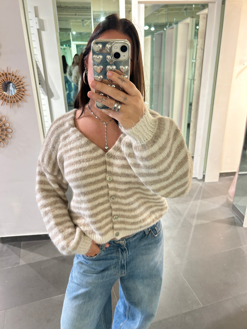 Cardigan Striped Beige/White