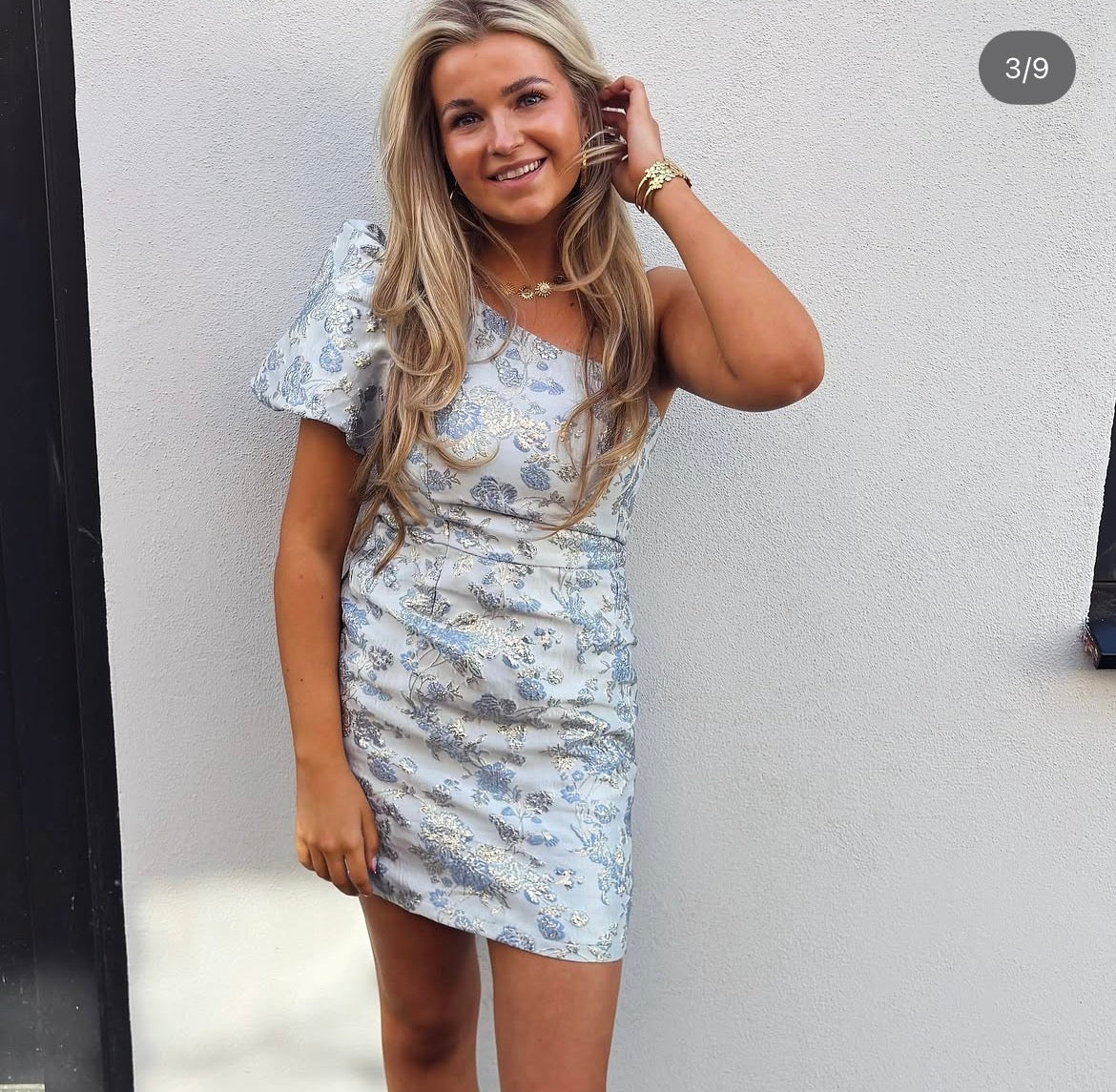 Flora One Shoulder Dress Blue M