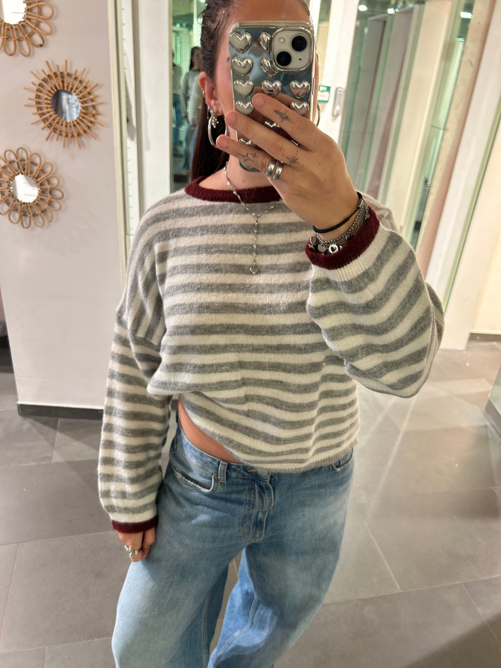 Striped Sweater Bordeaux/Grey
