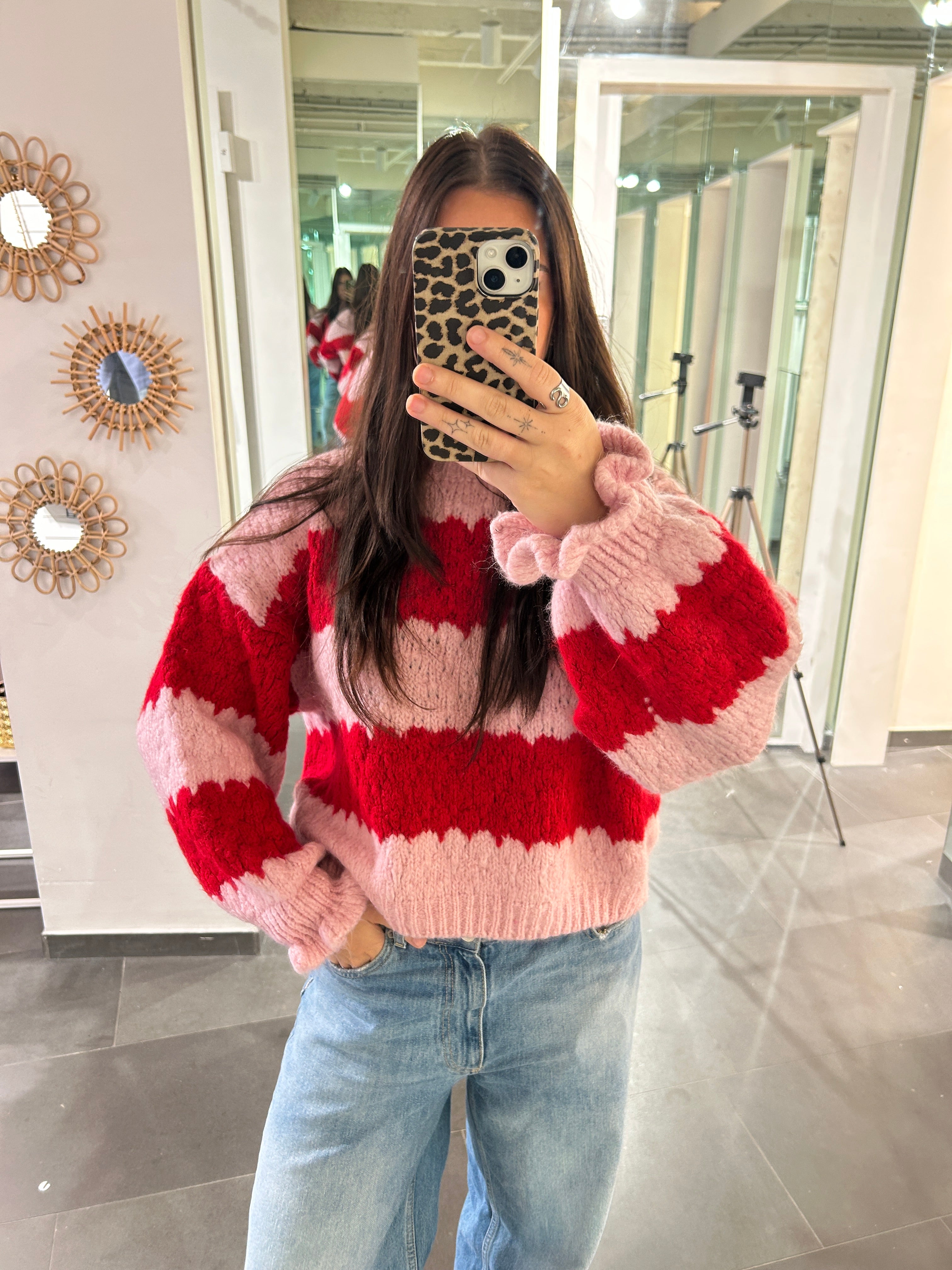 Noor Striped Sweater Pink/Red
