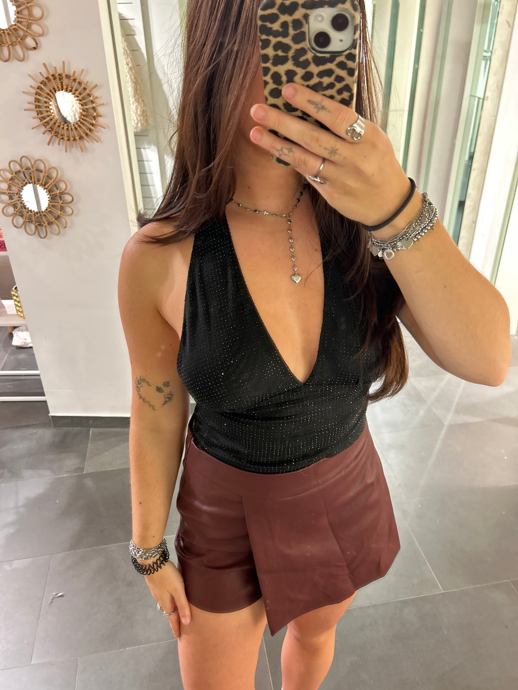 Rhinestone Halter Top Black