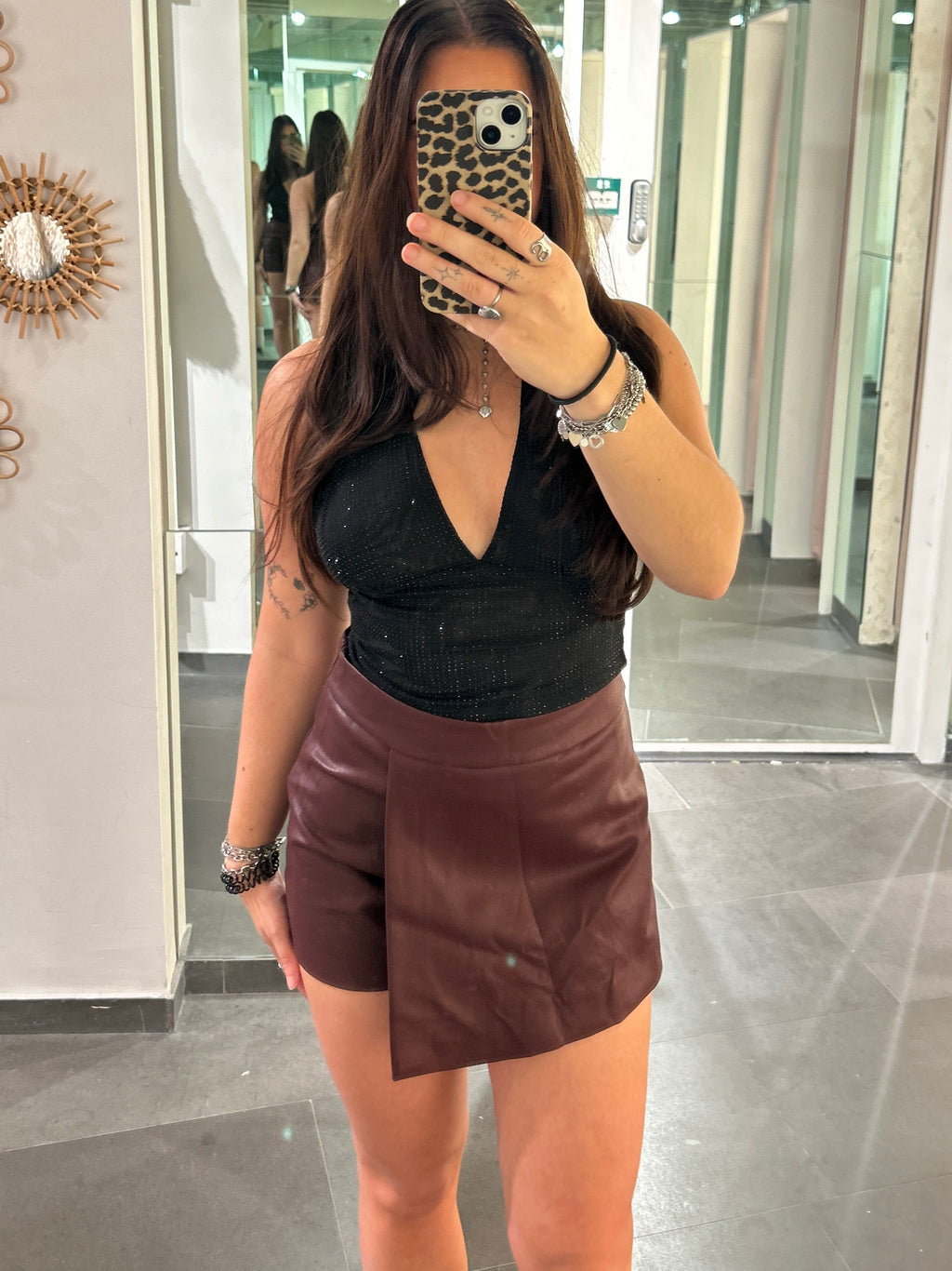 PU Leather Skort Burgundy