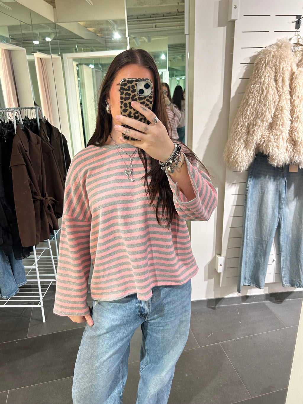 Longsleeve Striped Shirt Pink/Grey