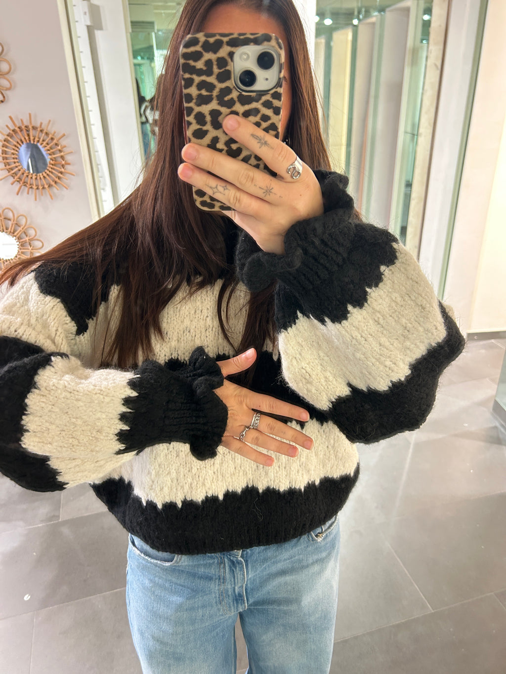 Noor Striped Sweater Black/Beige